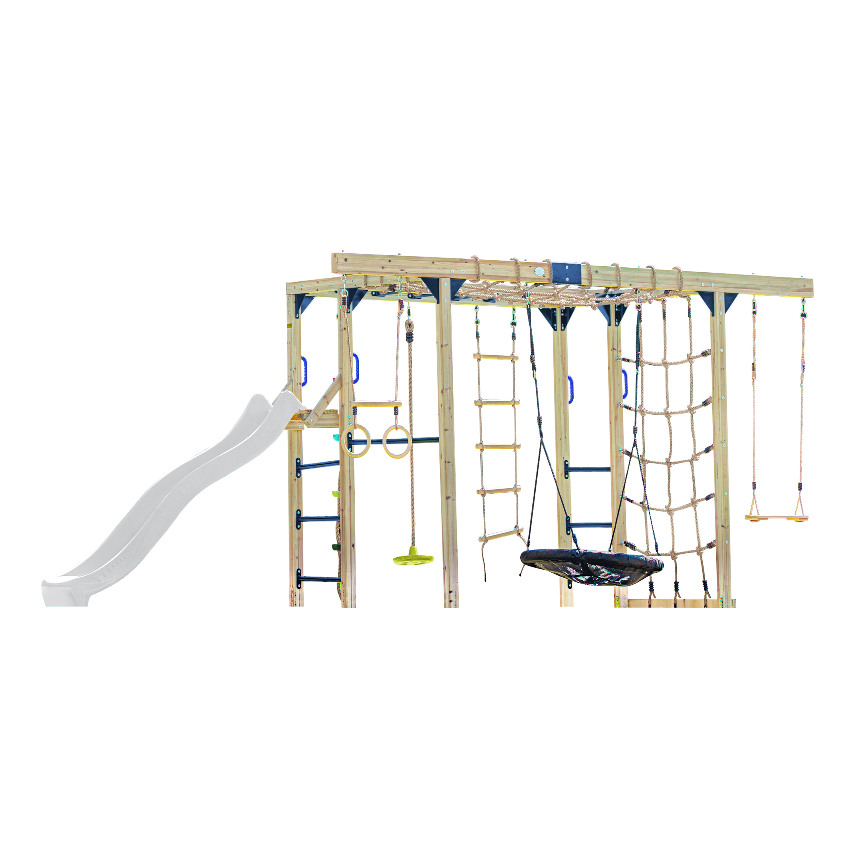 AXI Boris Wooden Playcentre with Swings, Trapeze, Climbing Nets and Monkey Bars – White Slide