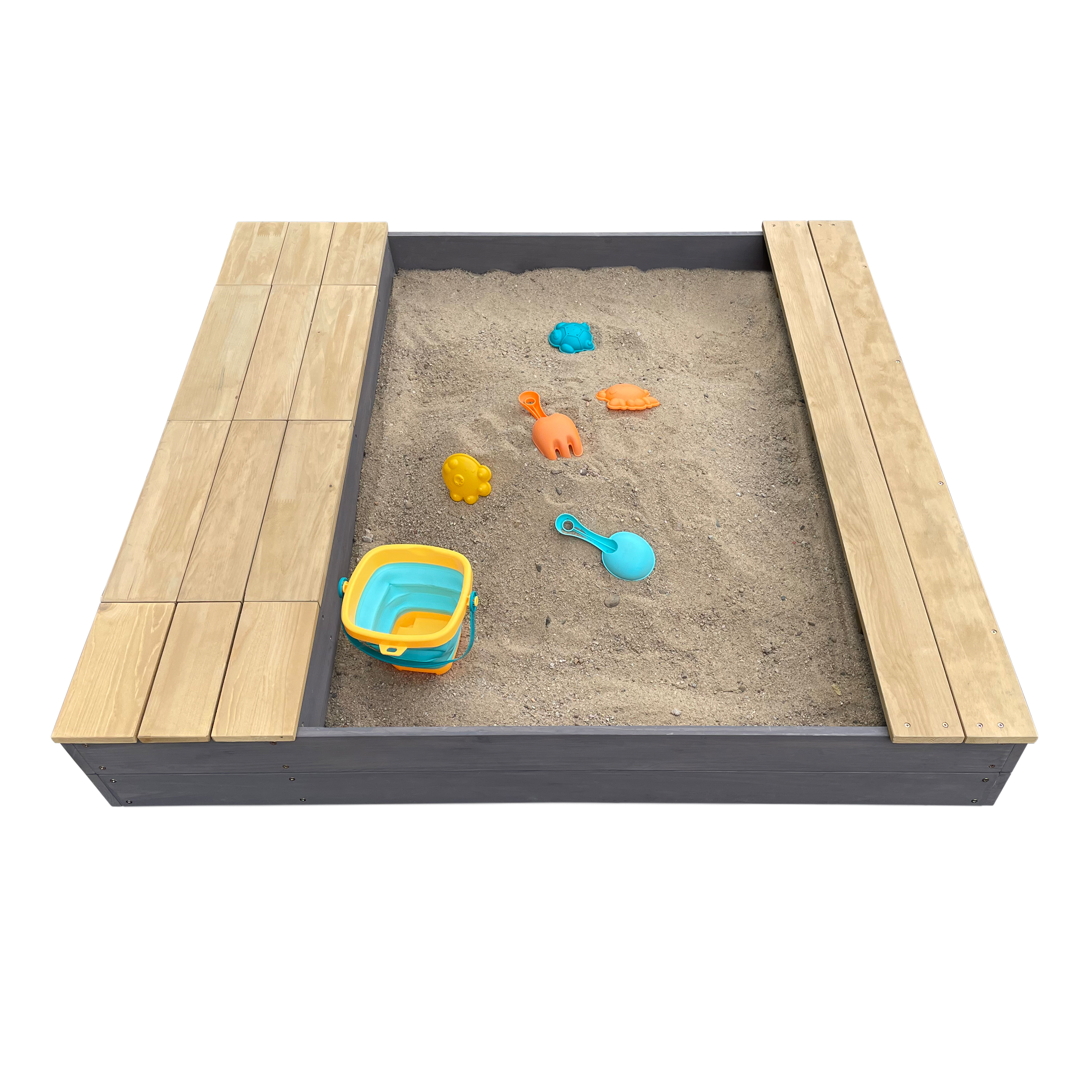 AXI Evy Sandbox with Bins and Storage - 119 x 117 cm - Grey/Brown
