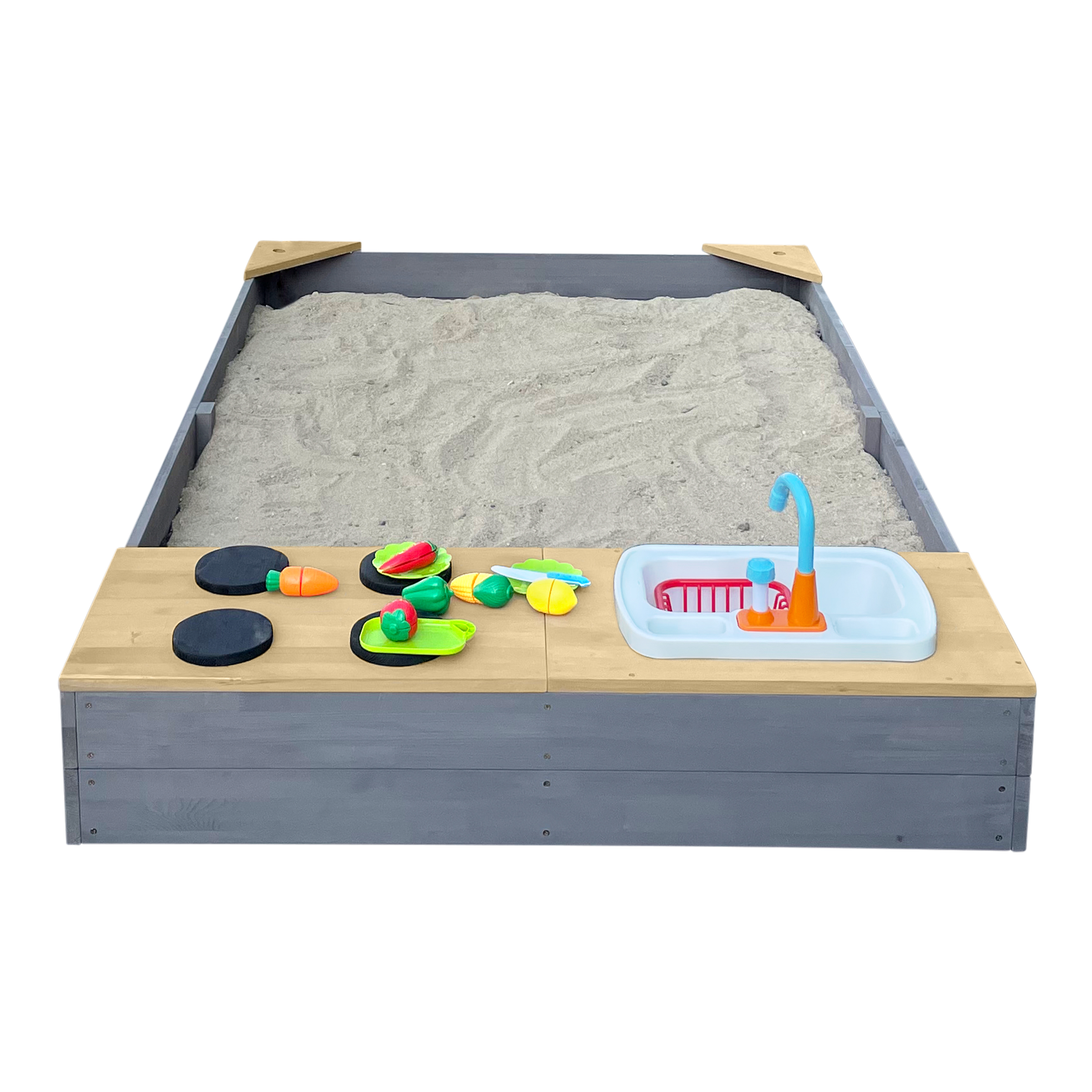 AXI Kelly Sandbox with Play Kitchen - 180 x 115 cm - Grey/brown