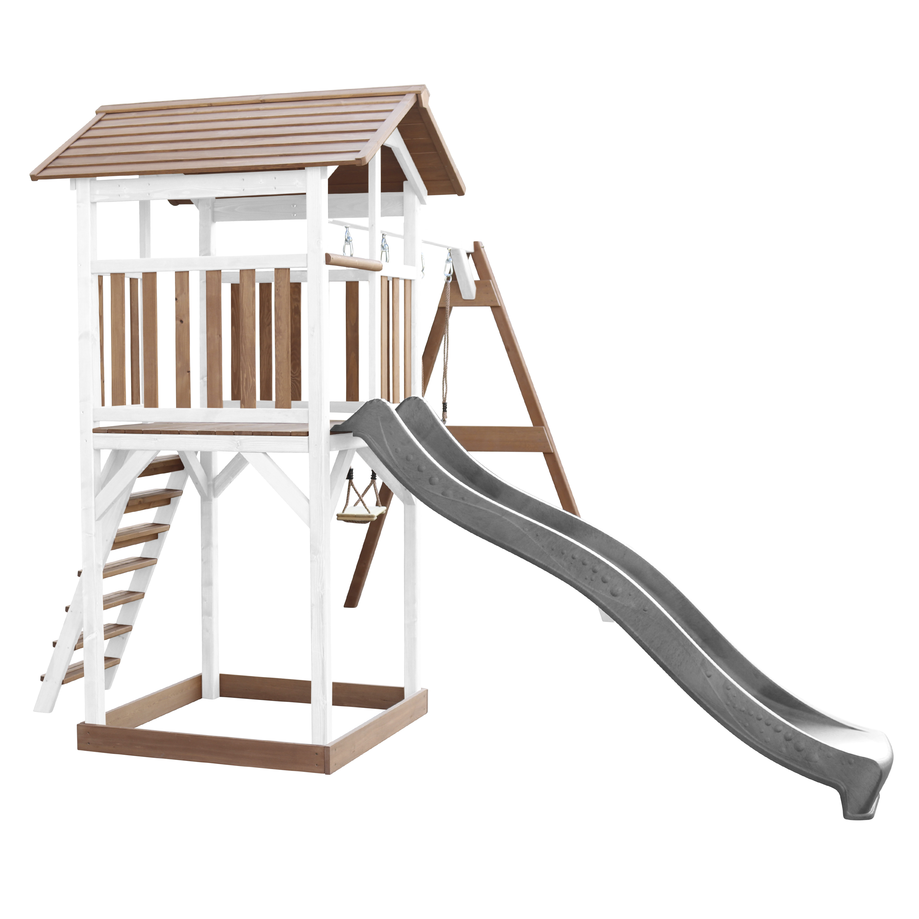 AXI Beach Tower with Double Swing Set Brown/White - Grey Slide