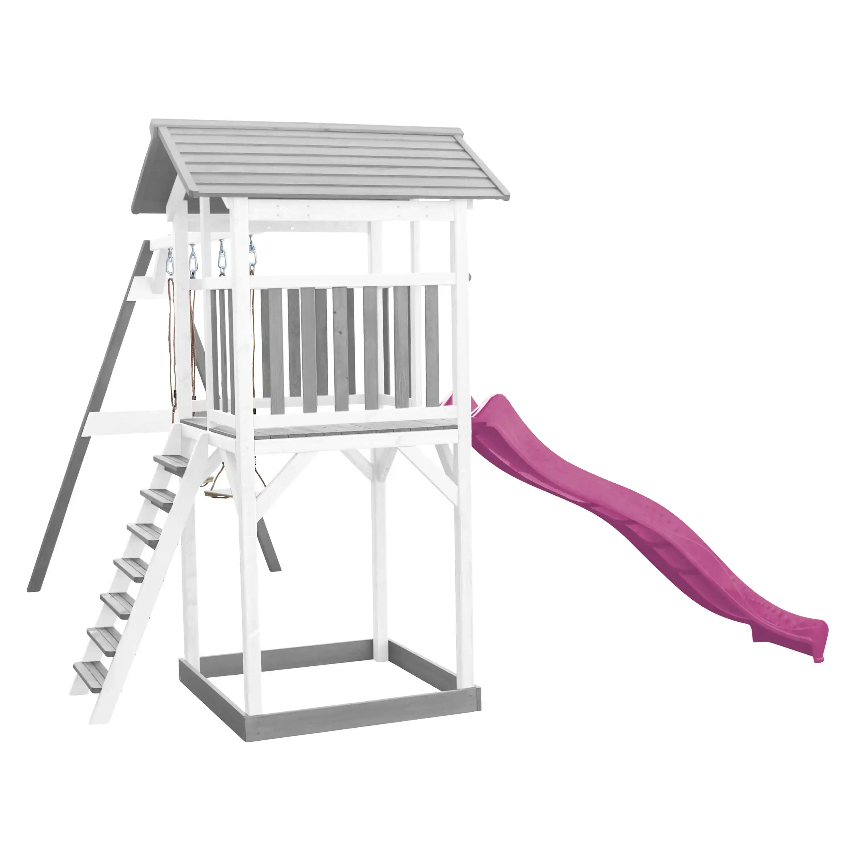 AXI Beach Tower Speeltoren met Dubbele Schommel Grijs/wit - Paarse glijbaan