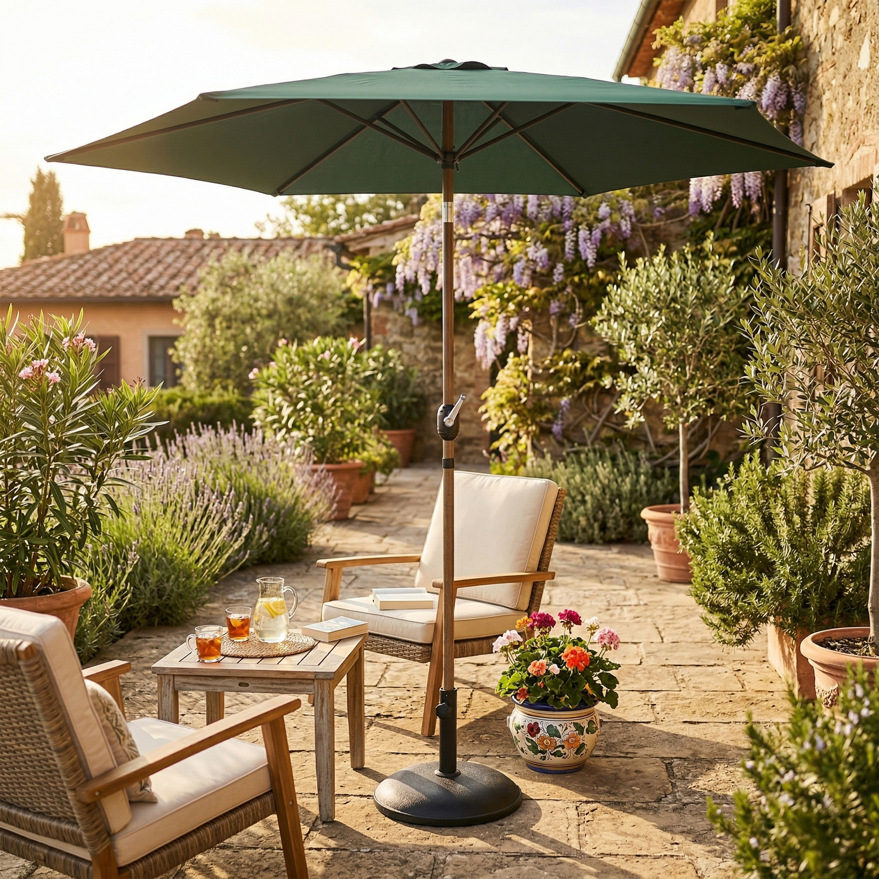 AXI Noor Centre Pole Parasol Ø 300cm Oak-look/Green