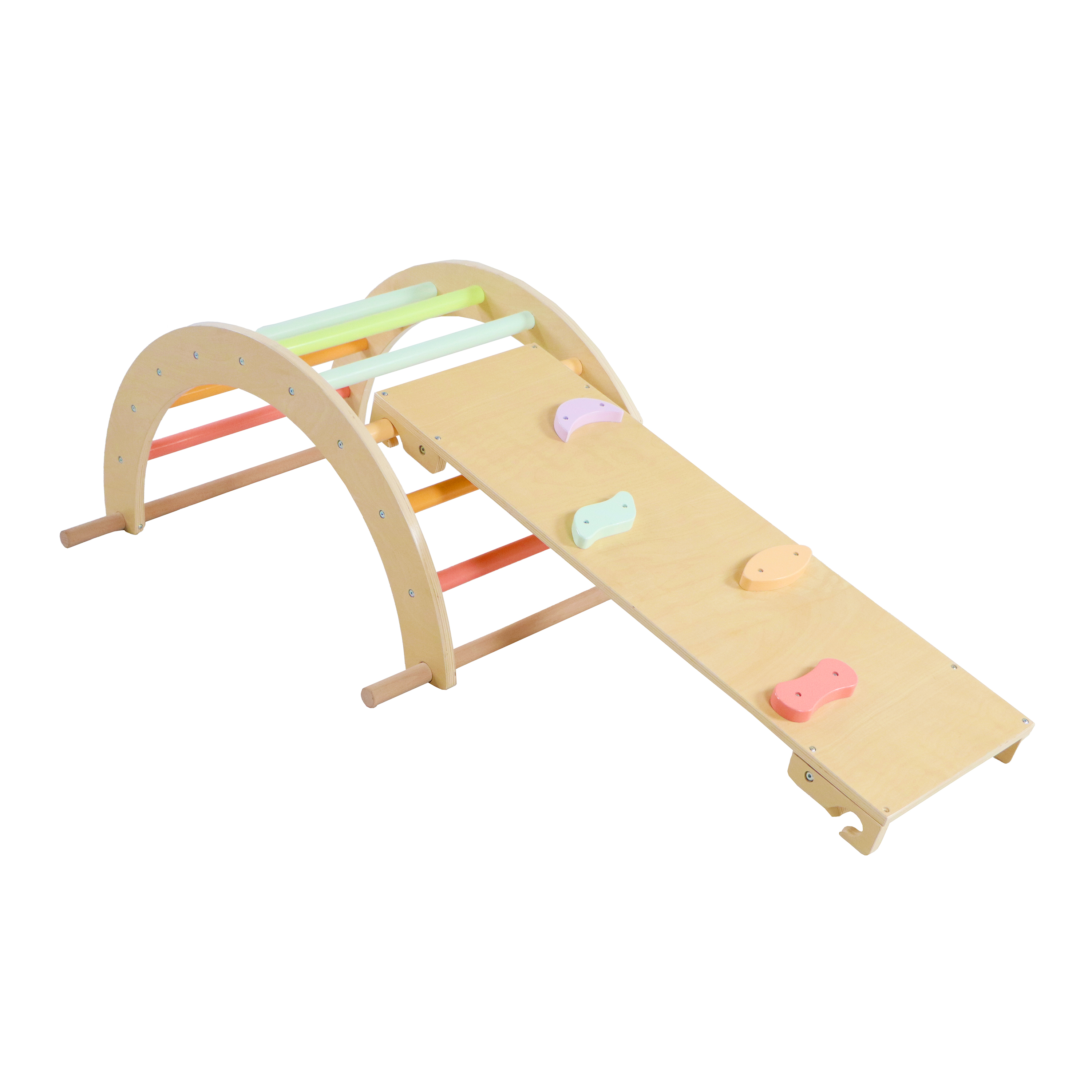 Sunny Charlie 3-in-1 Holz-Kletterdreieck mit Kletterwand und Wippe - Pastell