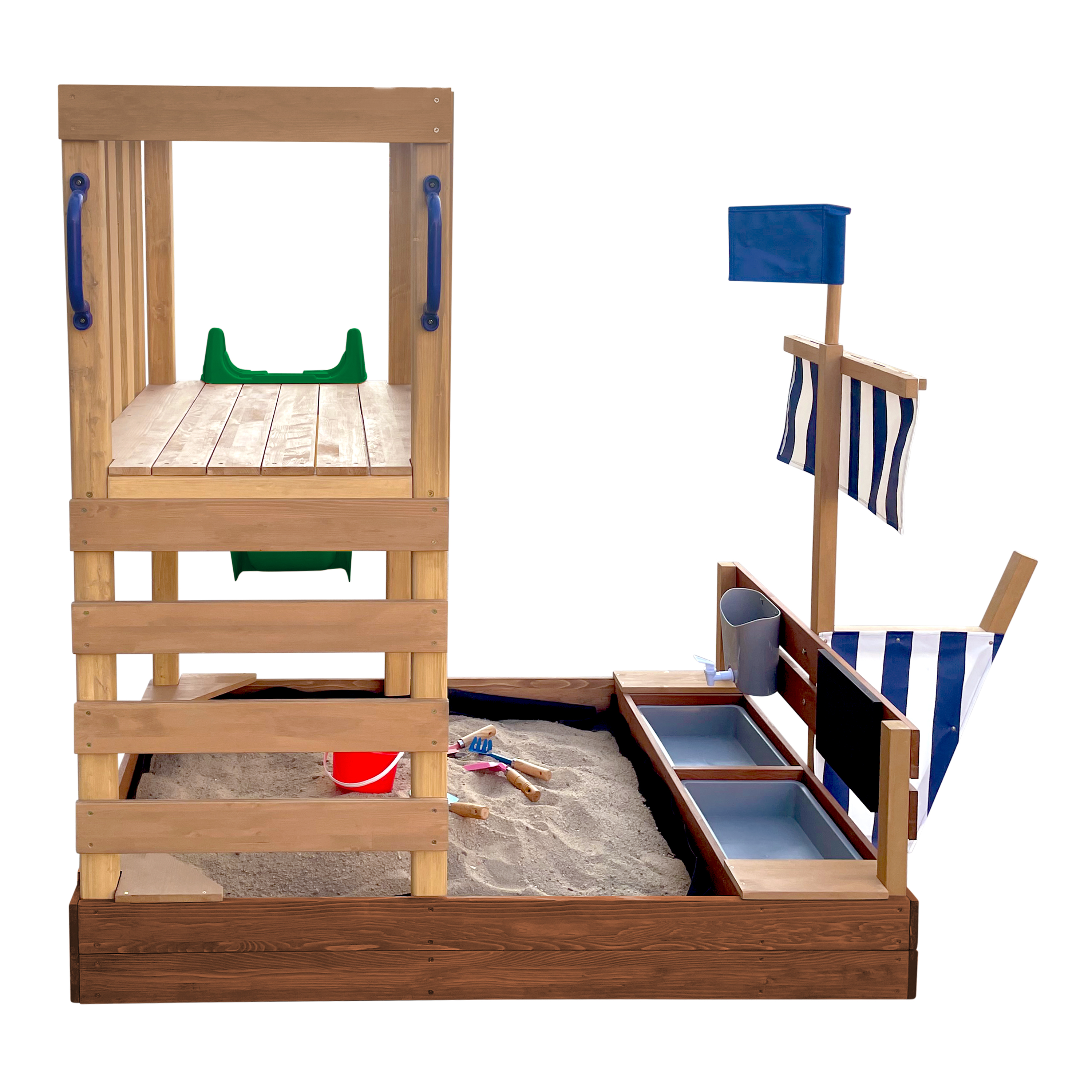 AXI Vicky Climbing Frame with Sandbox, Play Kitchen & Chalkboard – Green Slide