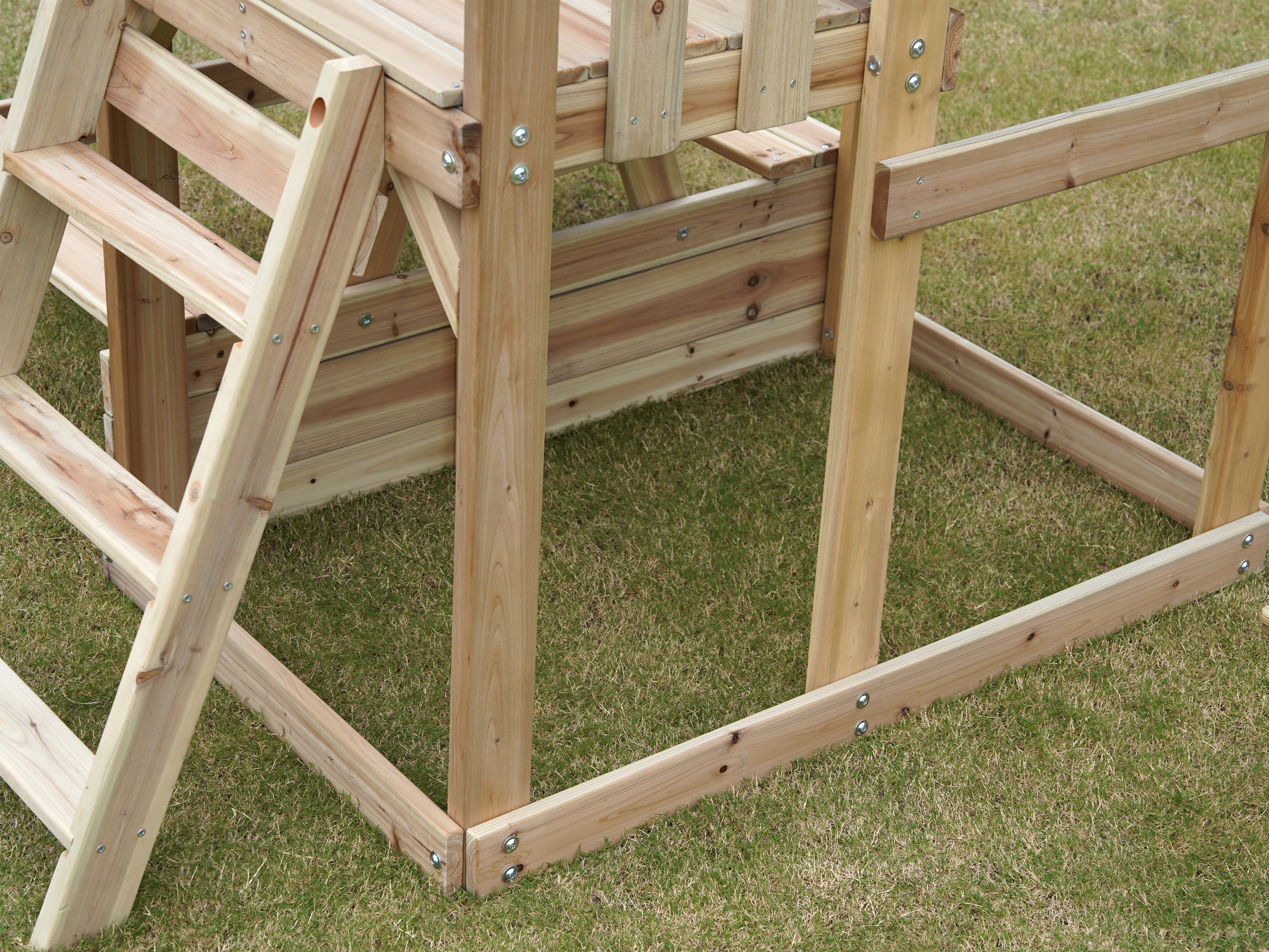 AXI Mette Climbing Frame with Double Swing Set and Picnic Table - Blue Slide