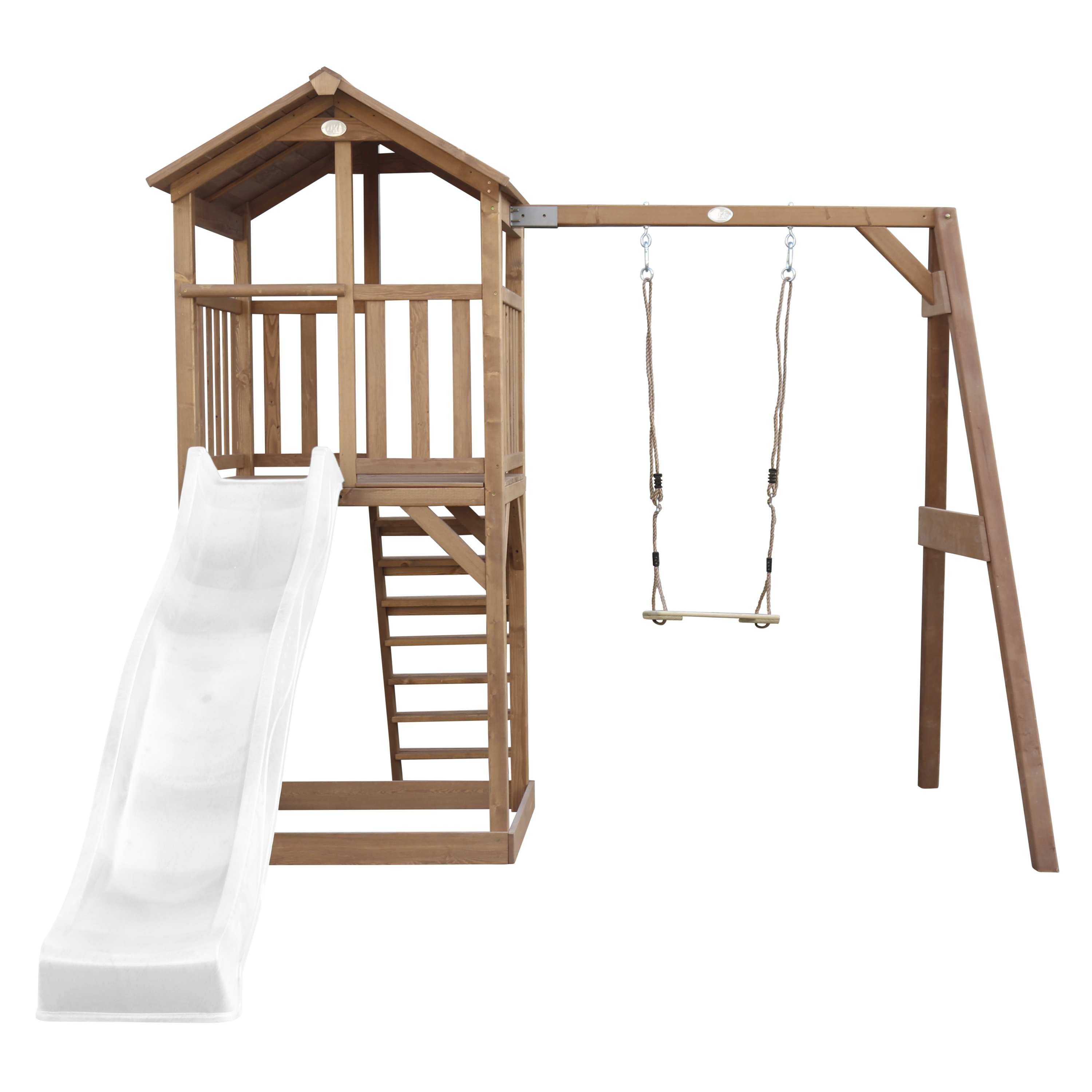 AXI Beach Tower with Single Swing Set Brown - White Slide-8717973939092 AXI Beach Tower with Single Swing Set Brown - White Slide