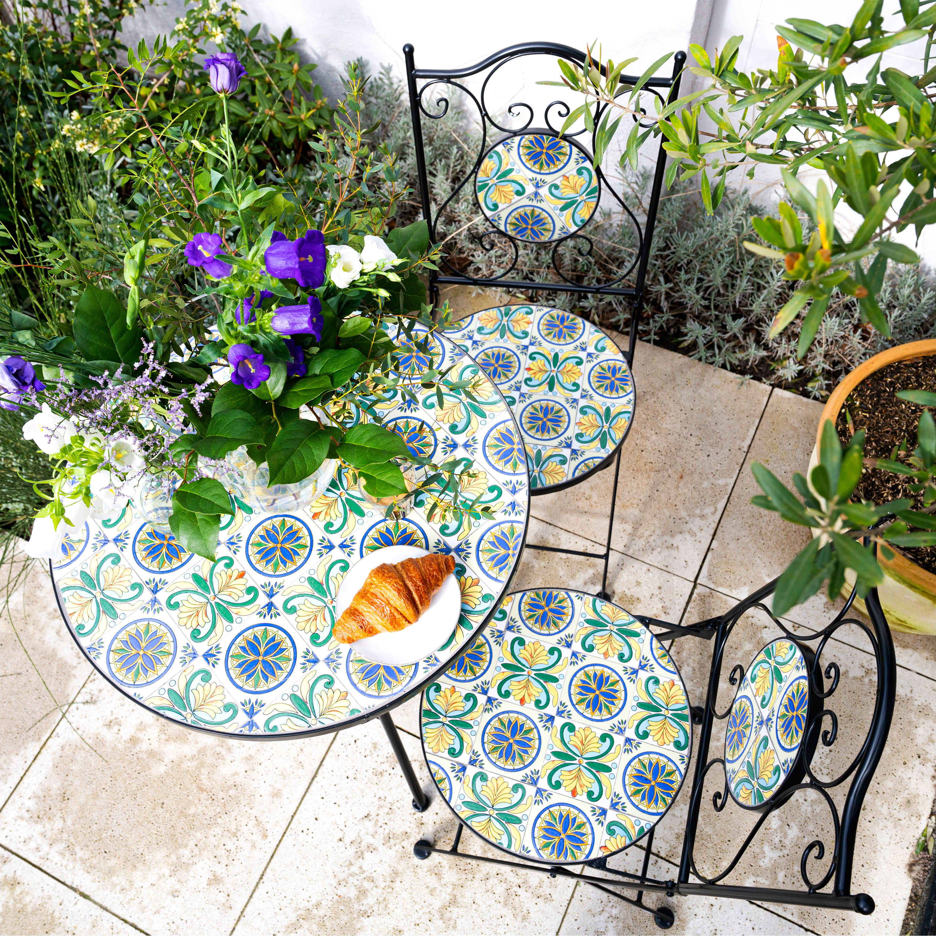 AXI Amélie Mosaik Bistro Set im Sizilianischen Stil Blau/Gelb 