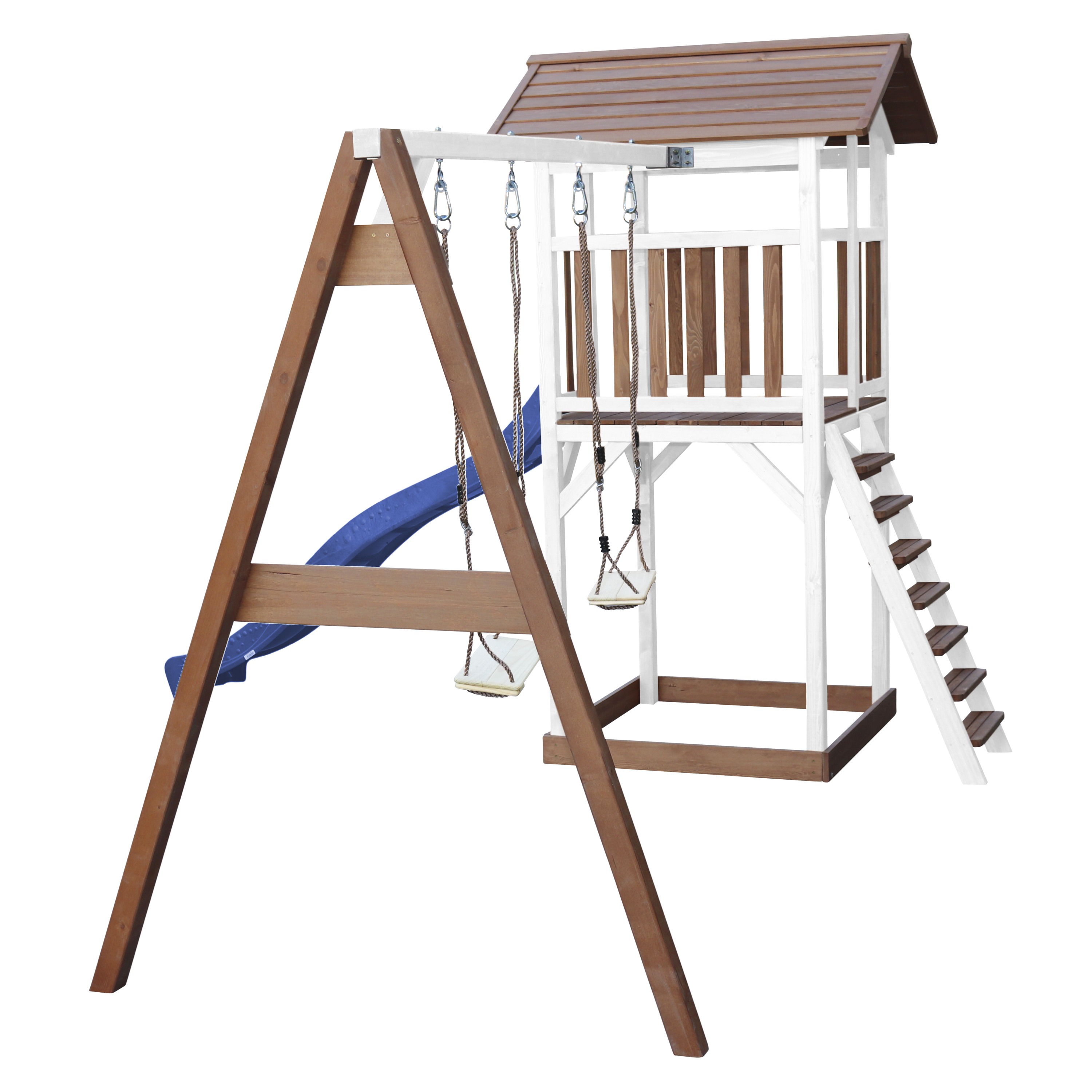 AXI Beach Tower with Double Swing Set Brown/White - Blue Slide