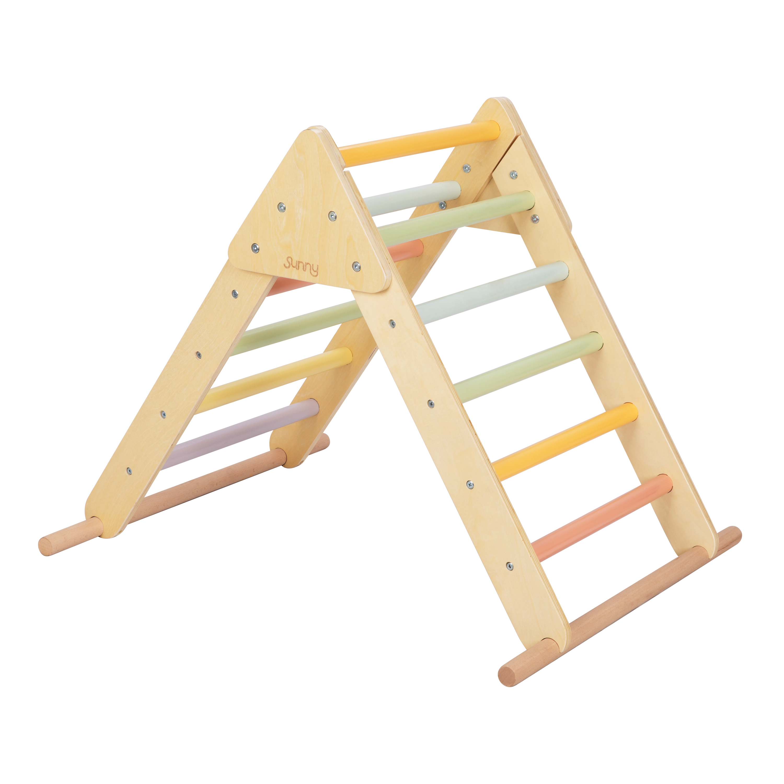 Sunny Charlie 3-in-1 Holz-Kletterdreieck mit Kletterwand und Wippe - Pastell