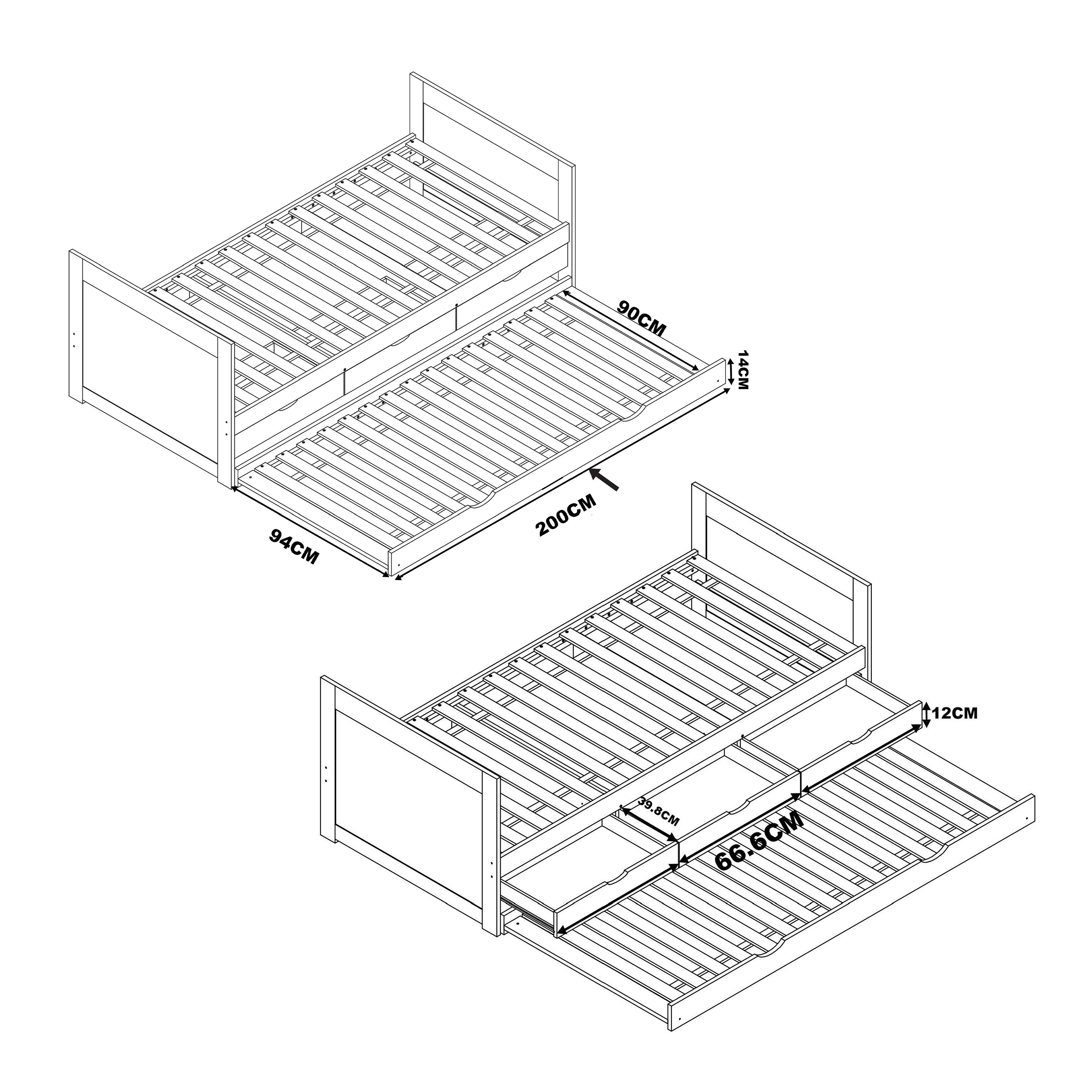 Sunny Eli Kids Bed with Pull-Out Bed and 3 Storage Drawers White – With Mattress