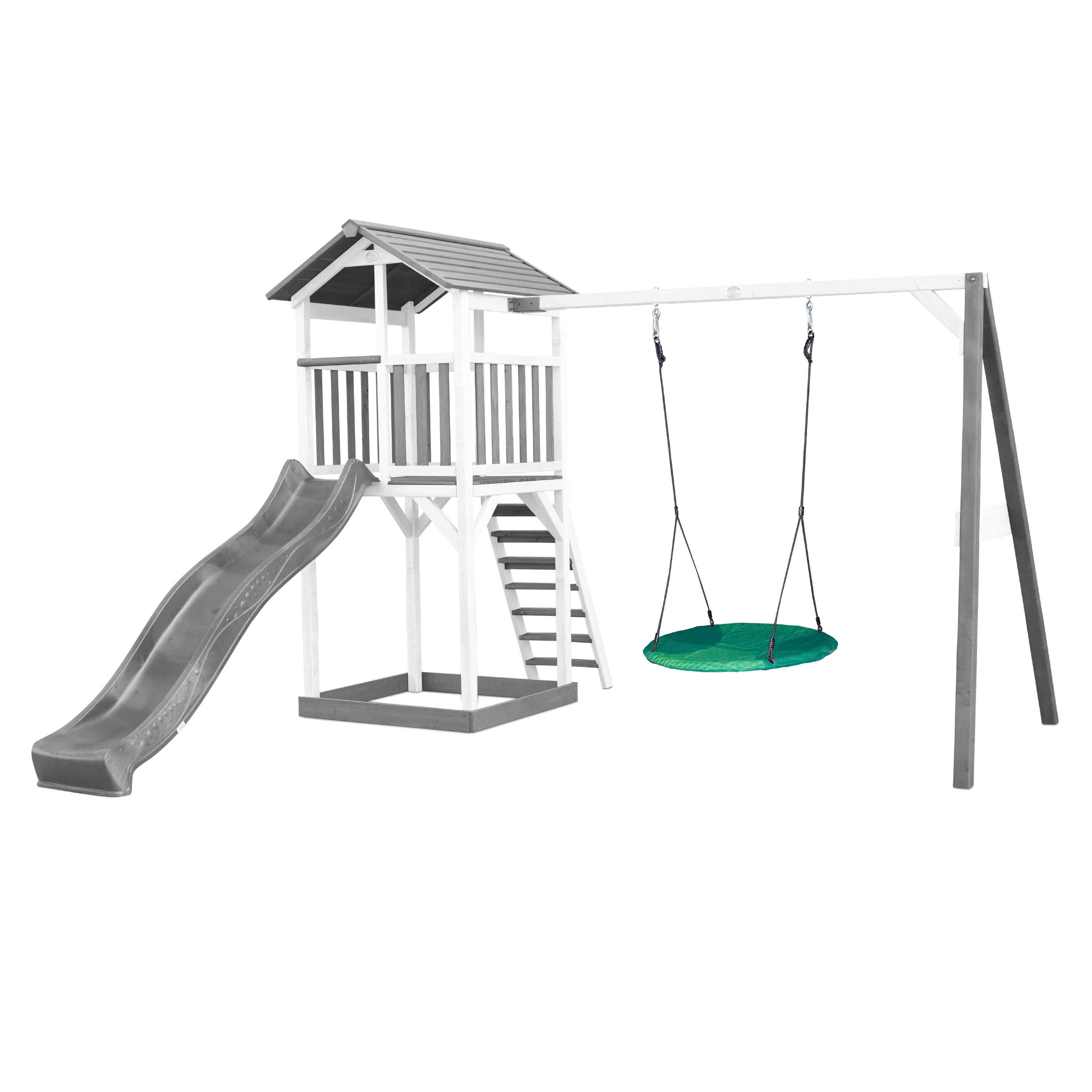 AXI Beach Tower with Summer Nest Swing Set Grey/White - Grey Slide-8717973936640 AXI Beach Tower with Summer Nest Swing Set Grey/White - Grey Slide