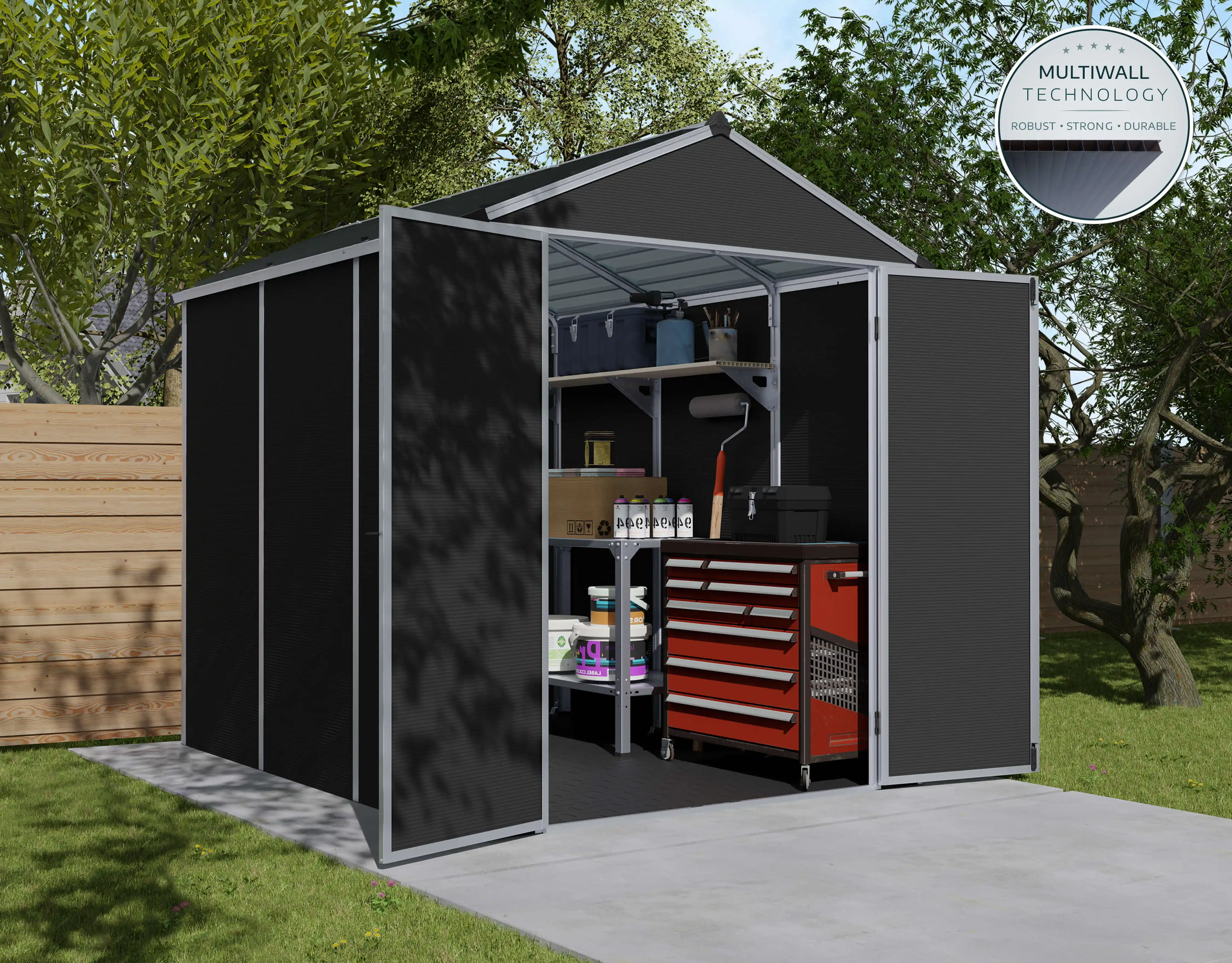 Canopia Rubicon 229X185X217 cm Ultra Duurzame openlucht Opslag Schuur voor tuin Donkergrijs-7290108603408 Canopia Rubicon 229X185X217 cm Ultra Duurzame openlucht Opslag Schuur voor tuin Donkergrijs