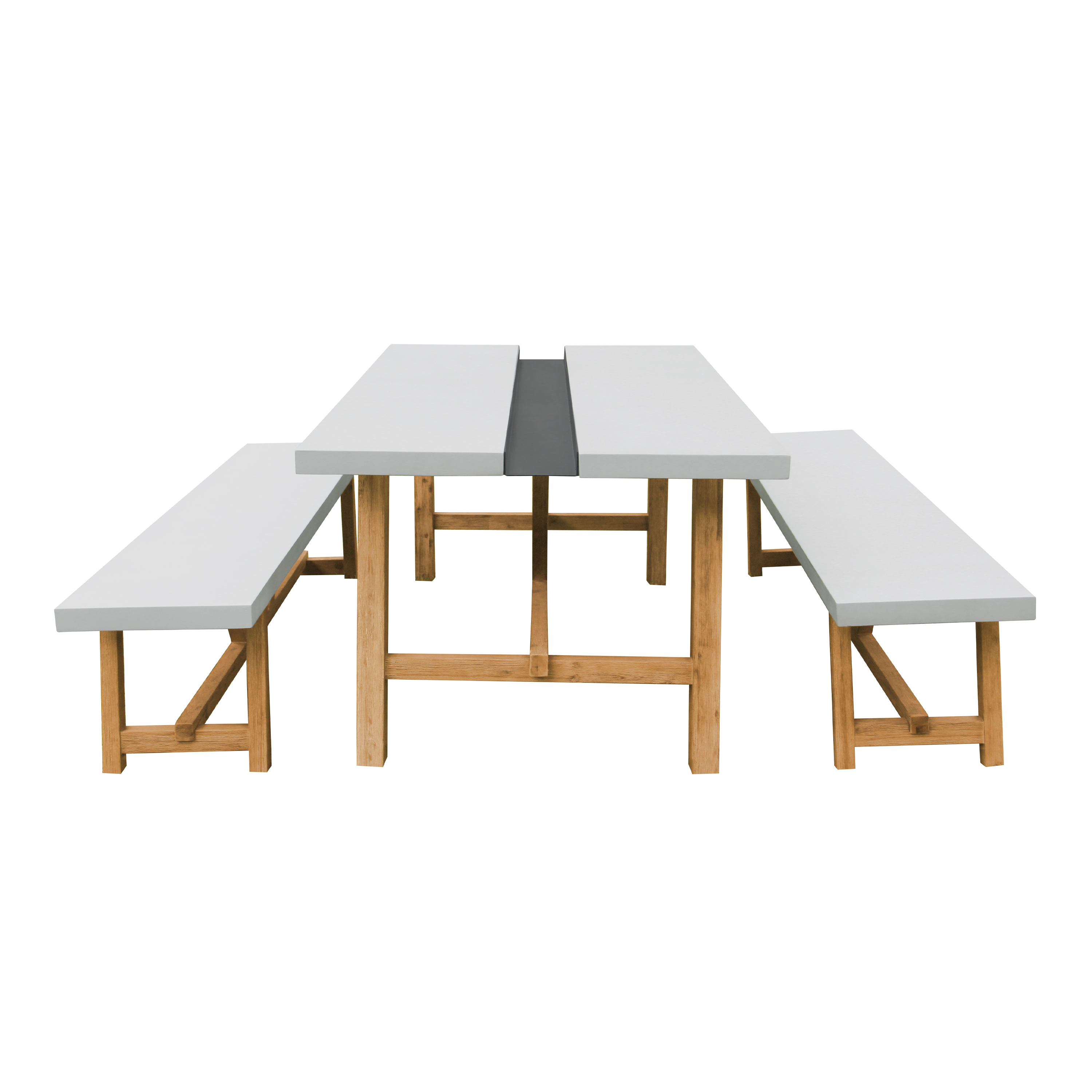 AXI Aaron Garden Set with 2 benches – Acacia wood / Limestone-look
