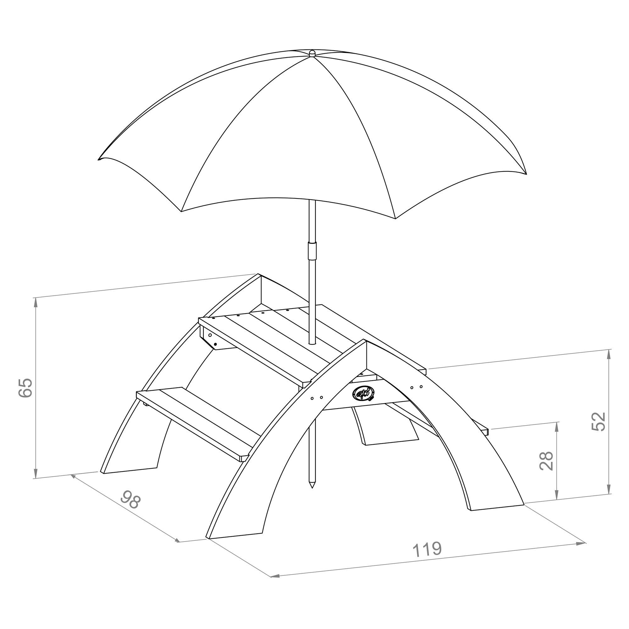 AXI Kylo Picknicktafel Grijs/wit - Parasol Blauw-8717973932345 AXI Kylo Picknicktafel Grijs/wit - Parasol Blauw