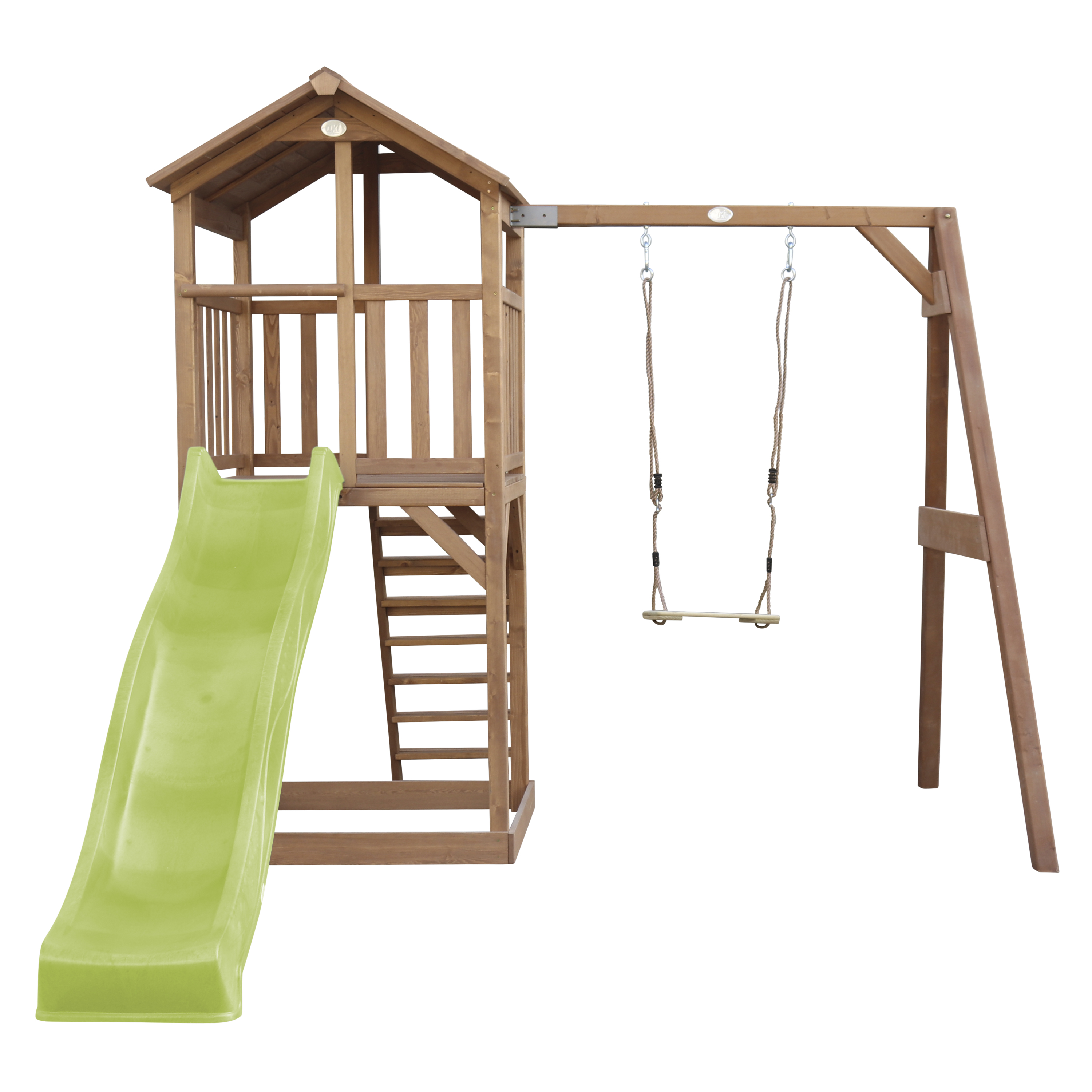 AXI Beach Tower with Single Swing Set Brown - Lime Green Slide