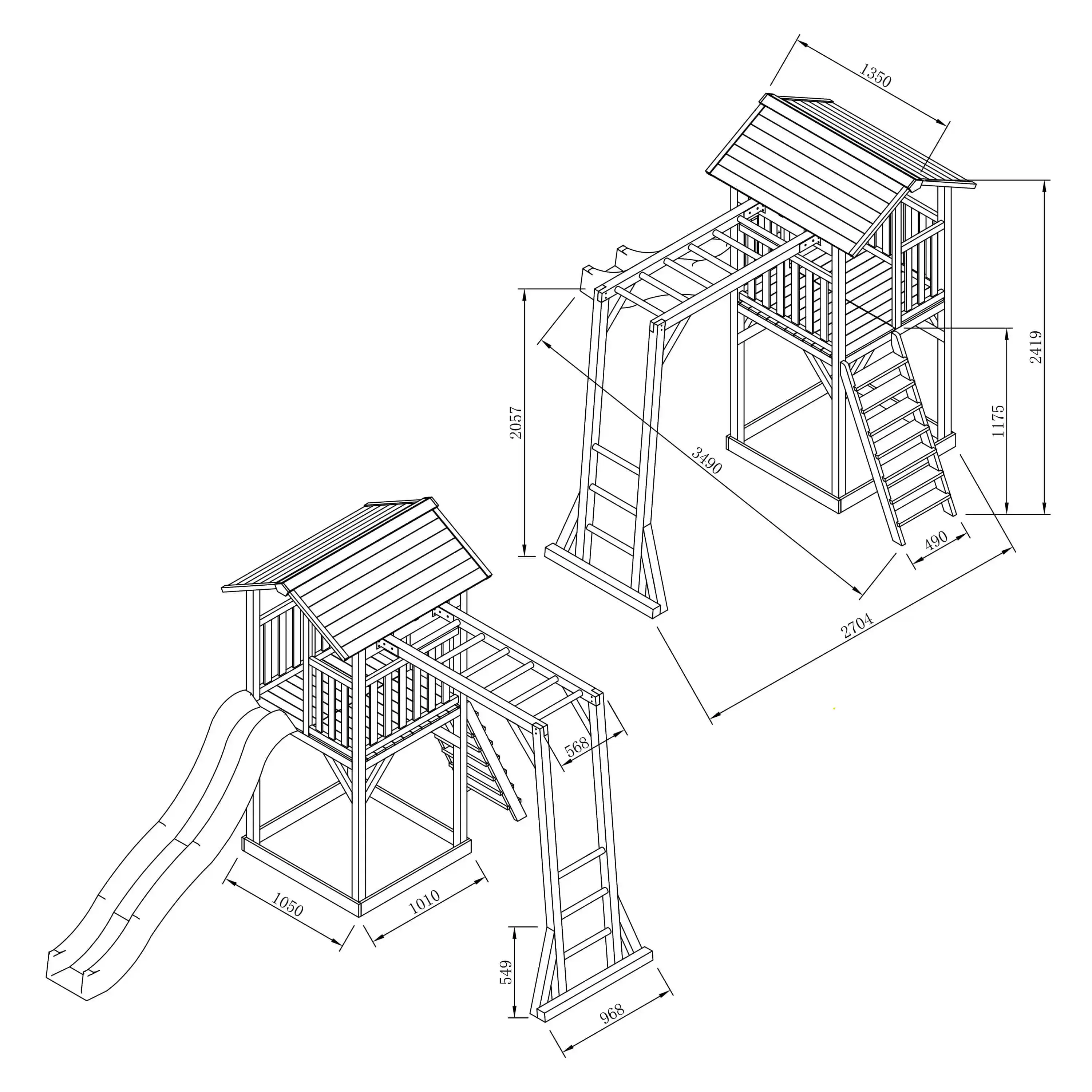 AXI Beach Tower Spielturm Grau und Weiß mit Klettergerüst - Hellgrüne Rutsche