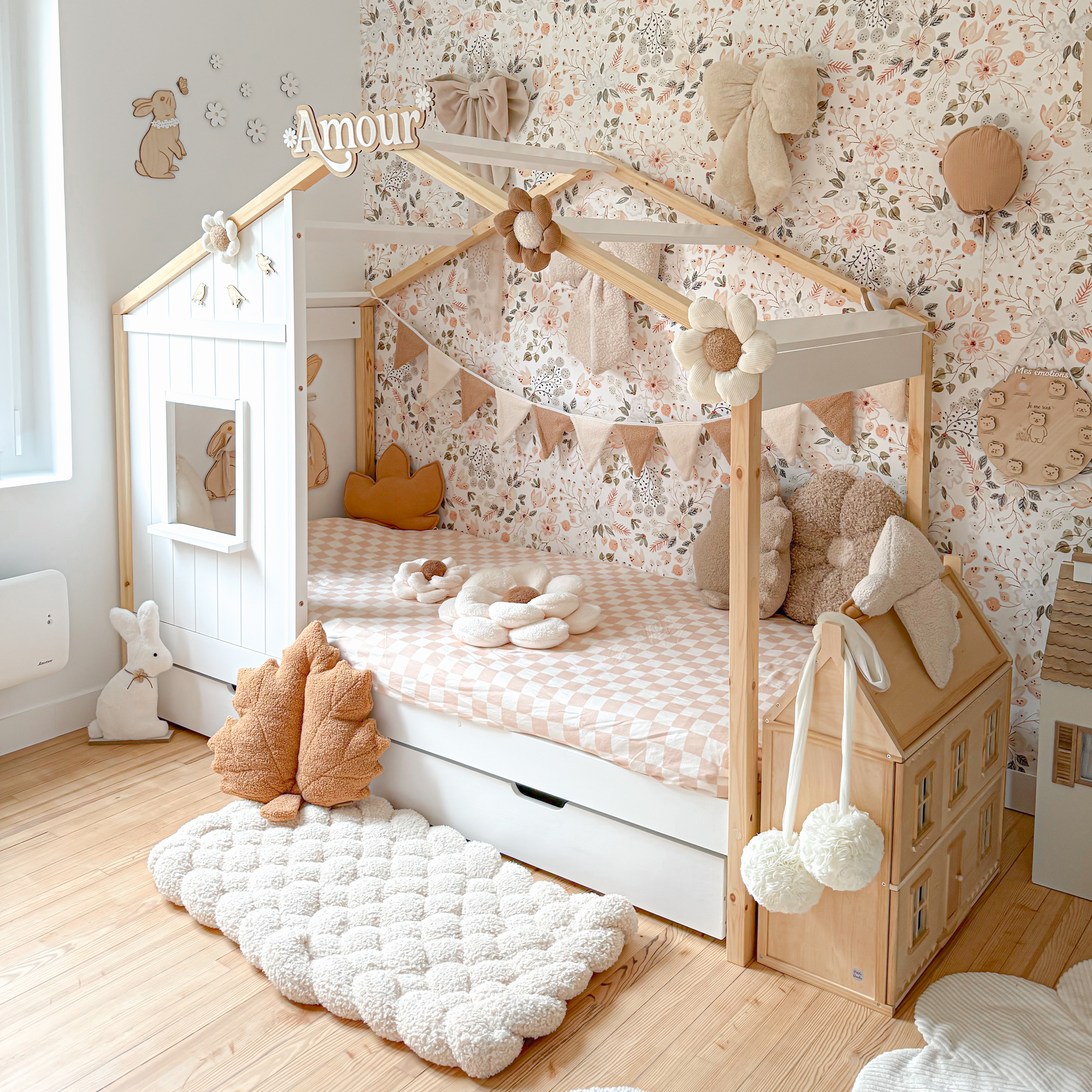 Sunny Beau House Bed with Storage Drawer Brown/White – With Mattress