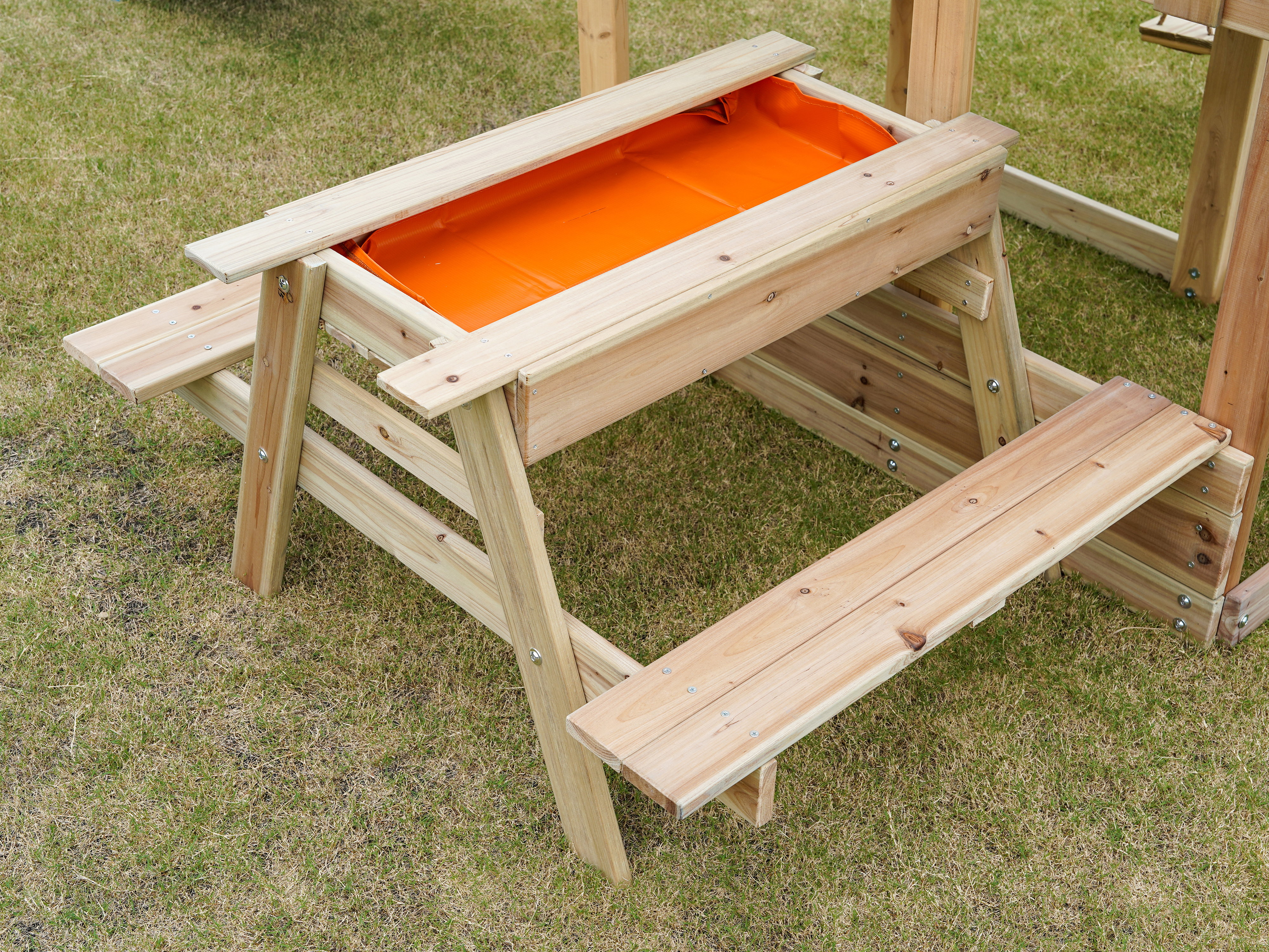 AXI Mette Climbing Frame with Double Swing Set and Picnic Table - White Slide