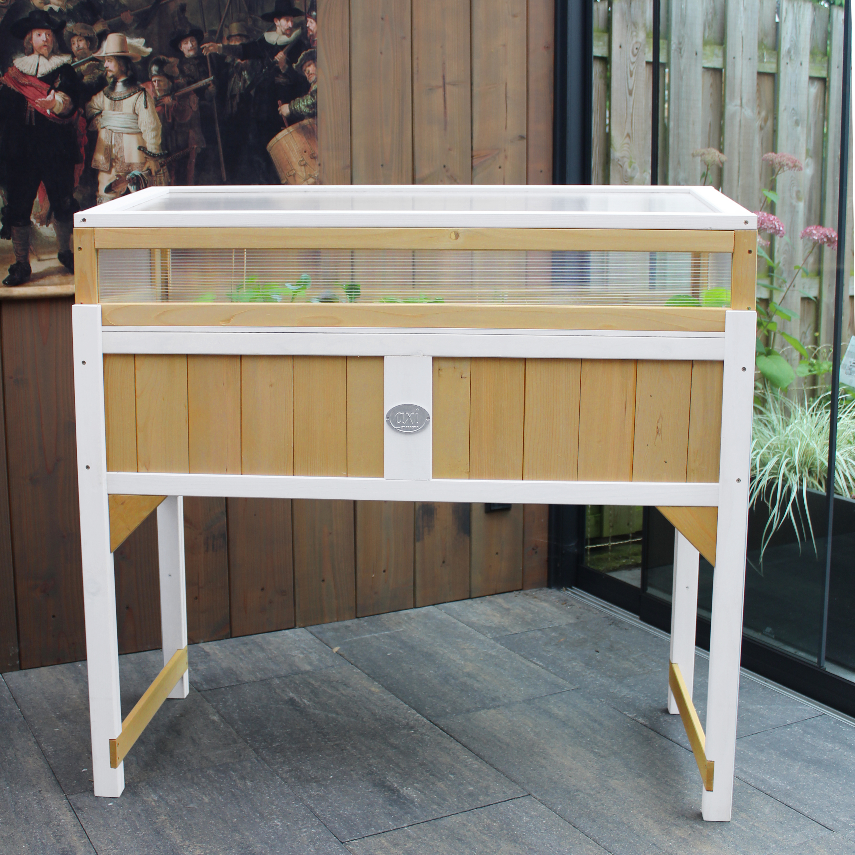 AXI Gardening Table with Greenhouse and ground cloth - Brown/White