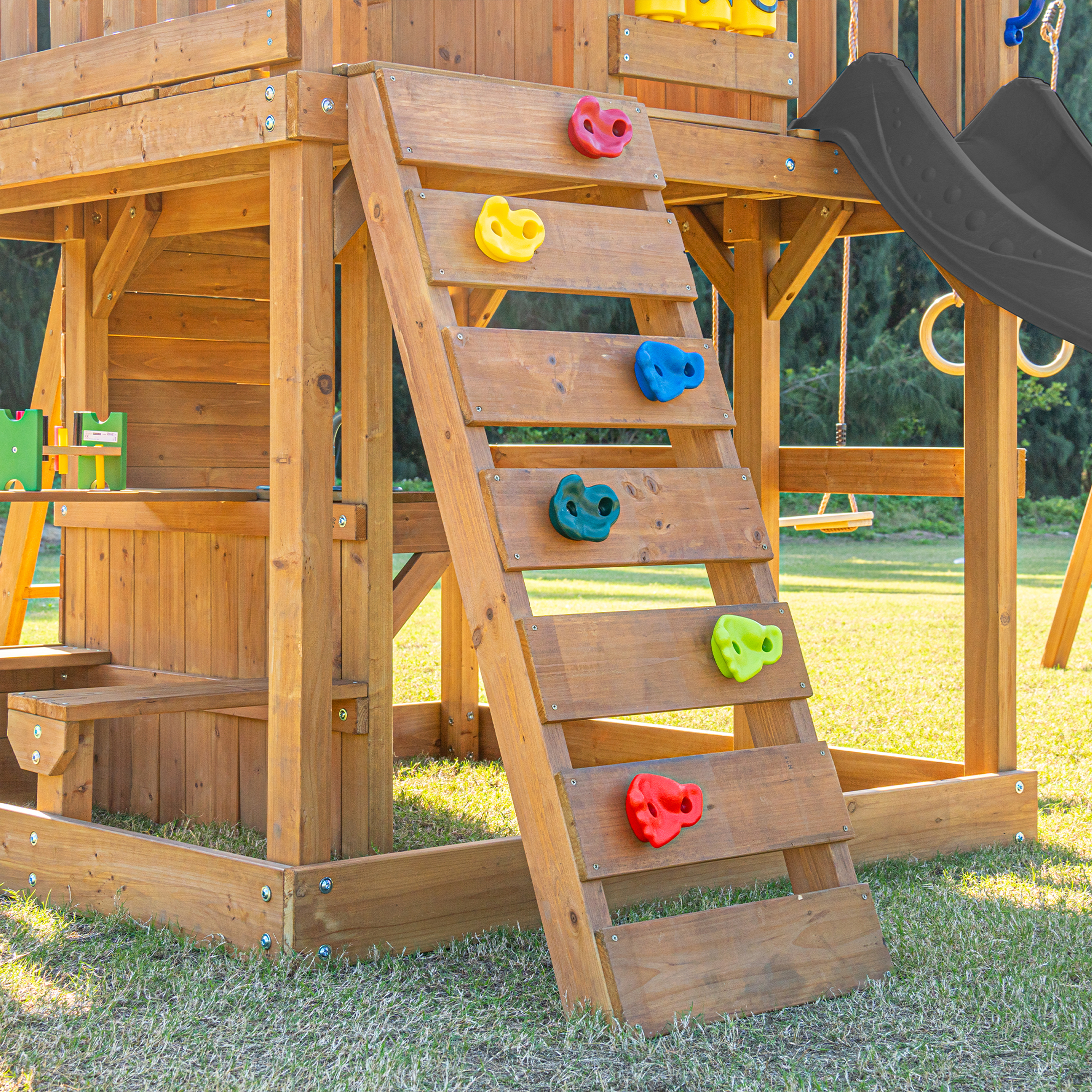 AXI Jack Climbing Frame with Double Swing and Trapeze – Grey Slide