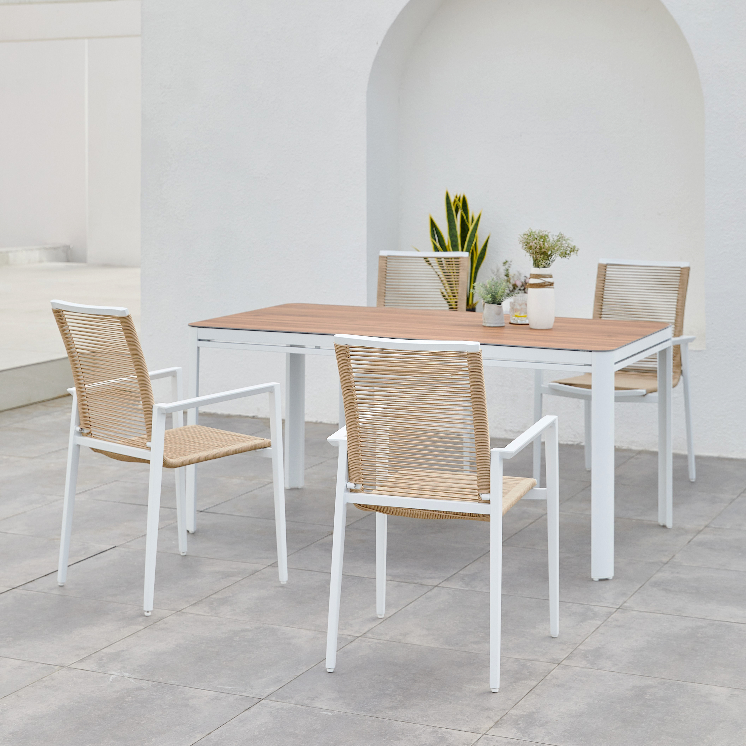 AXI Zora Garden Set with 4 chairs - White/Wood-look PSPC