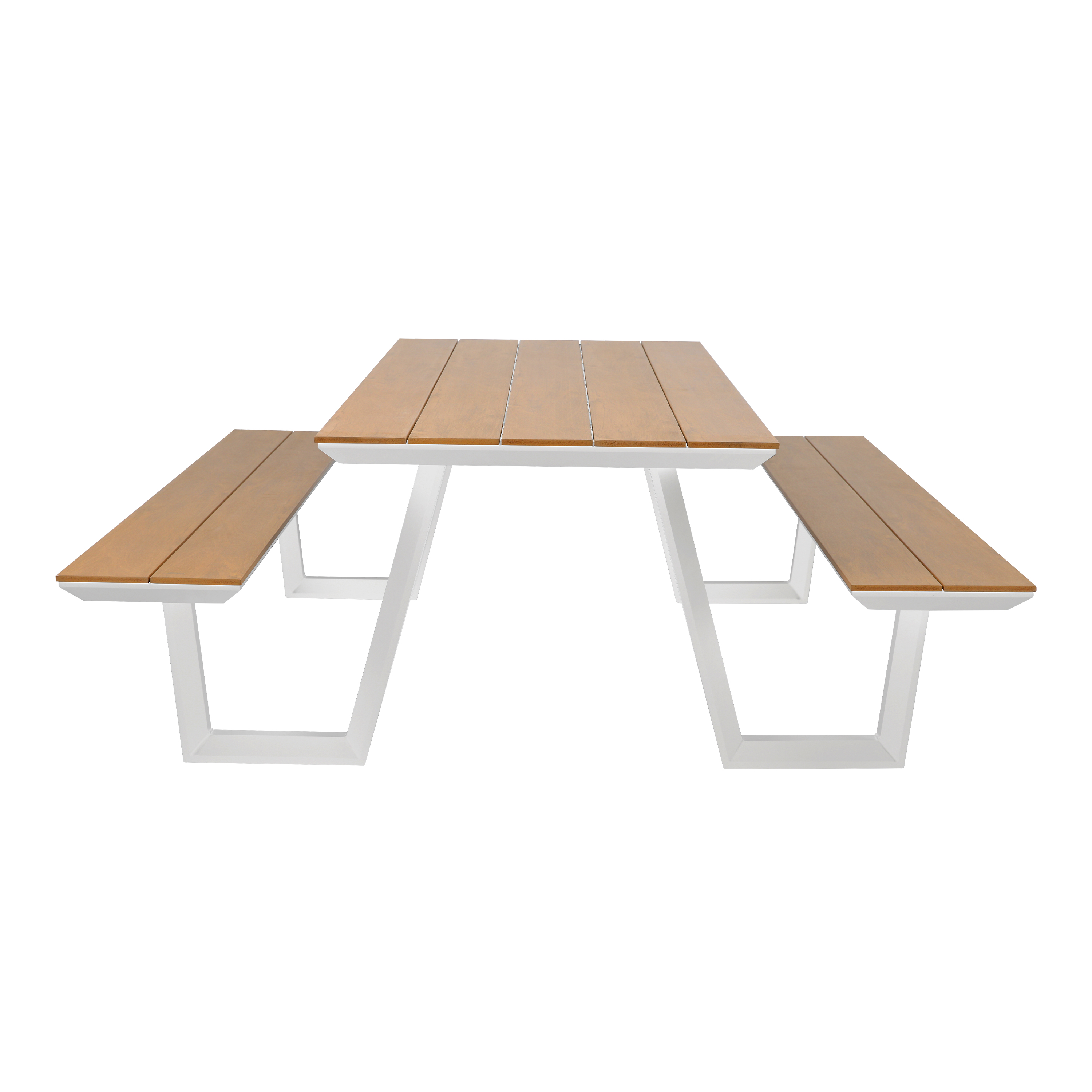 AXI Nori Picknicktisch mit 2 Bänken - Weiß mit Teak-look Polywood