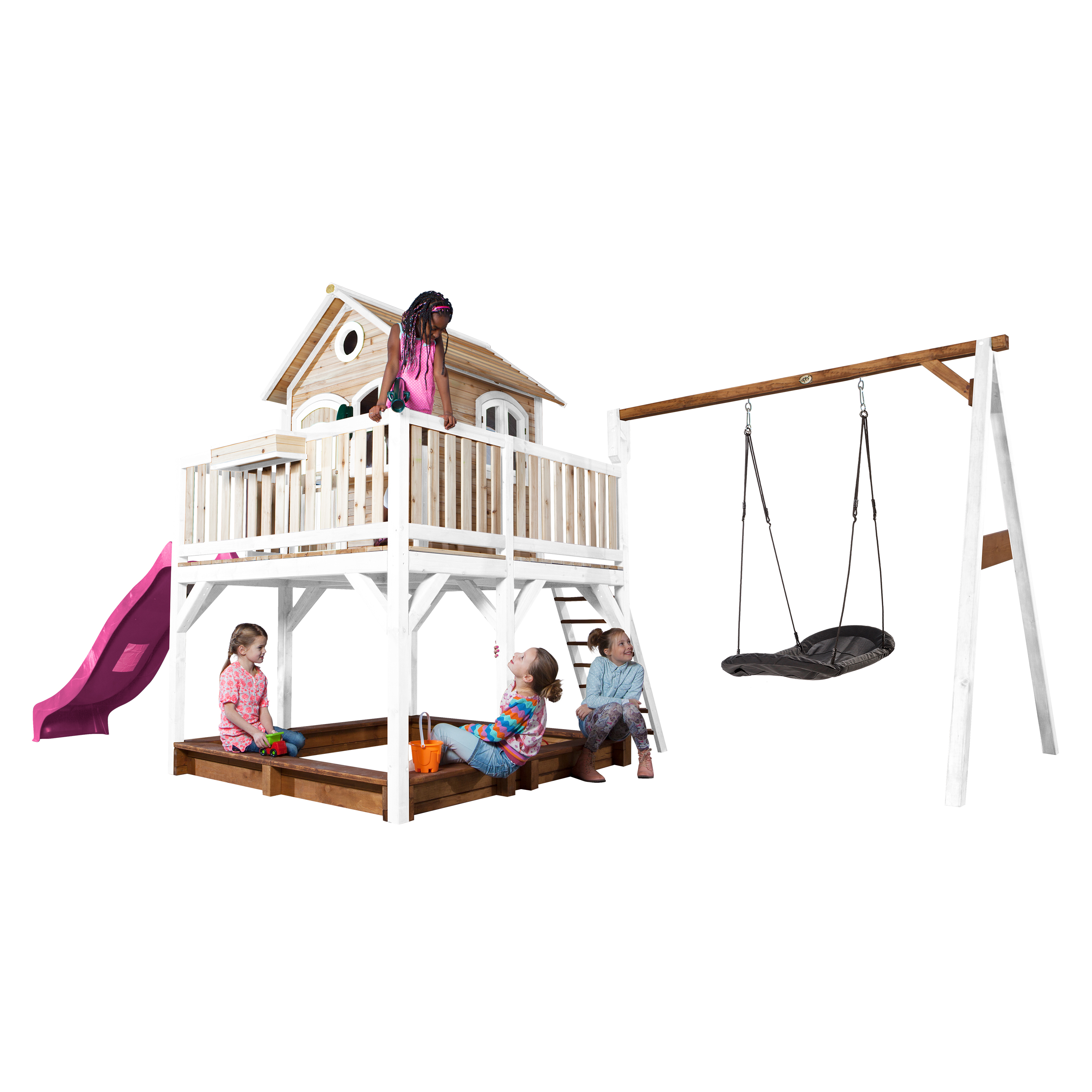 AXI Liam Playhouse with Roxy Nest Swing Set Brown/White - Purple Slide