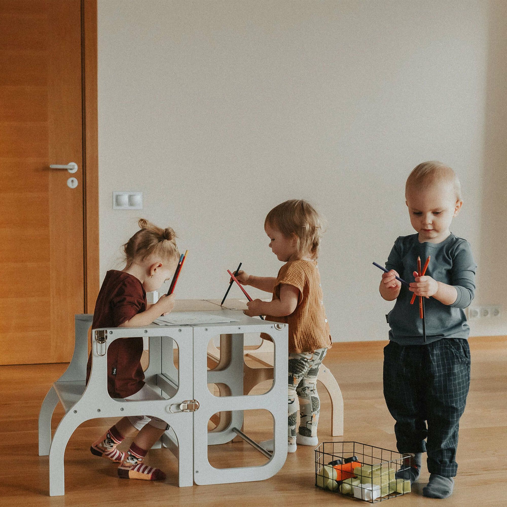Ette Tete Step'n'Sit leertoren inklapbaar van hout wit 