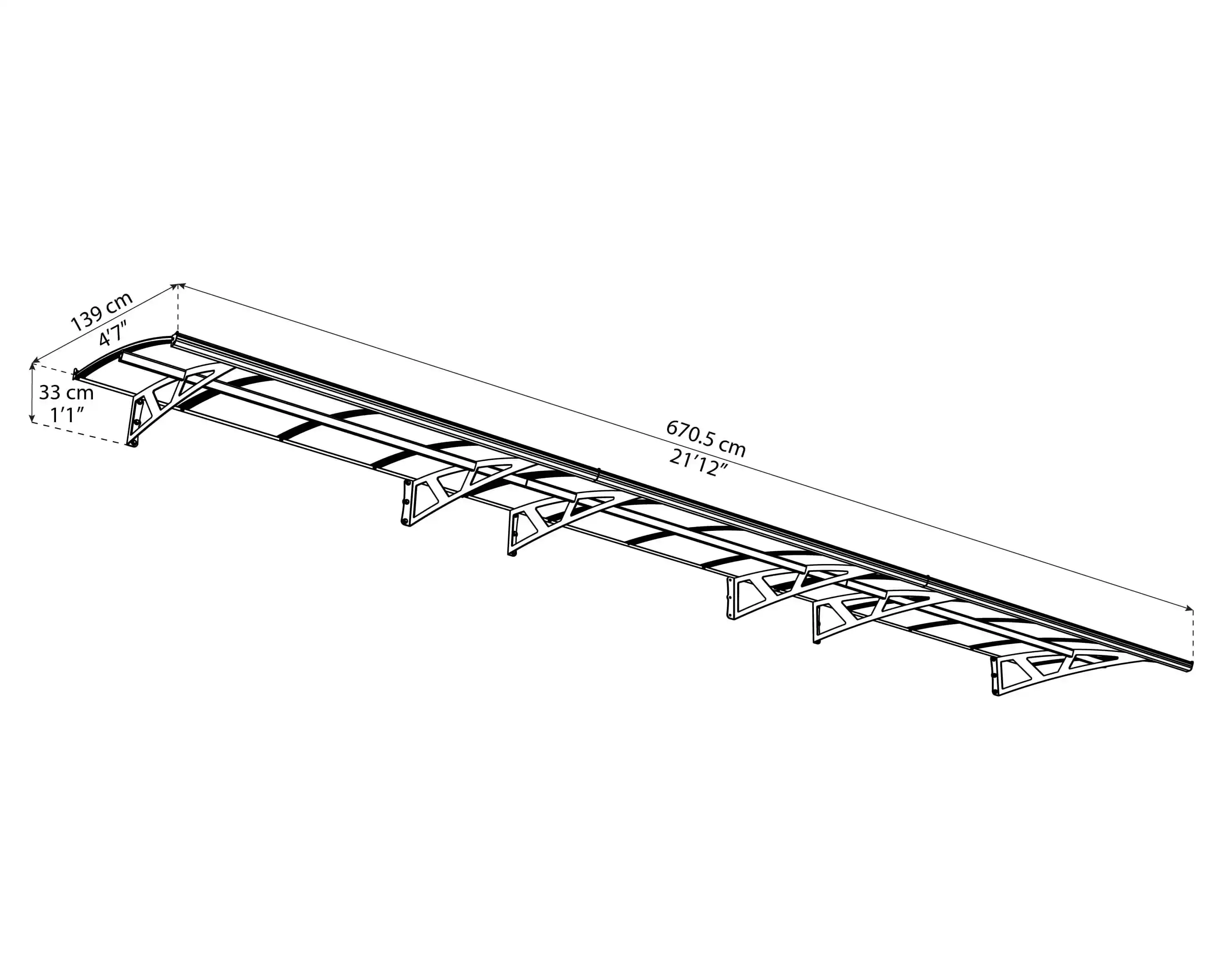 Canopia Amsterdam 670X140 cm  Deur en Veranda Luifel Donkergrijs Helder