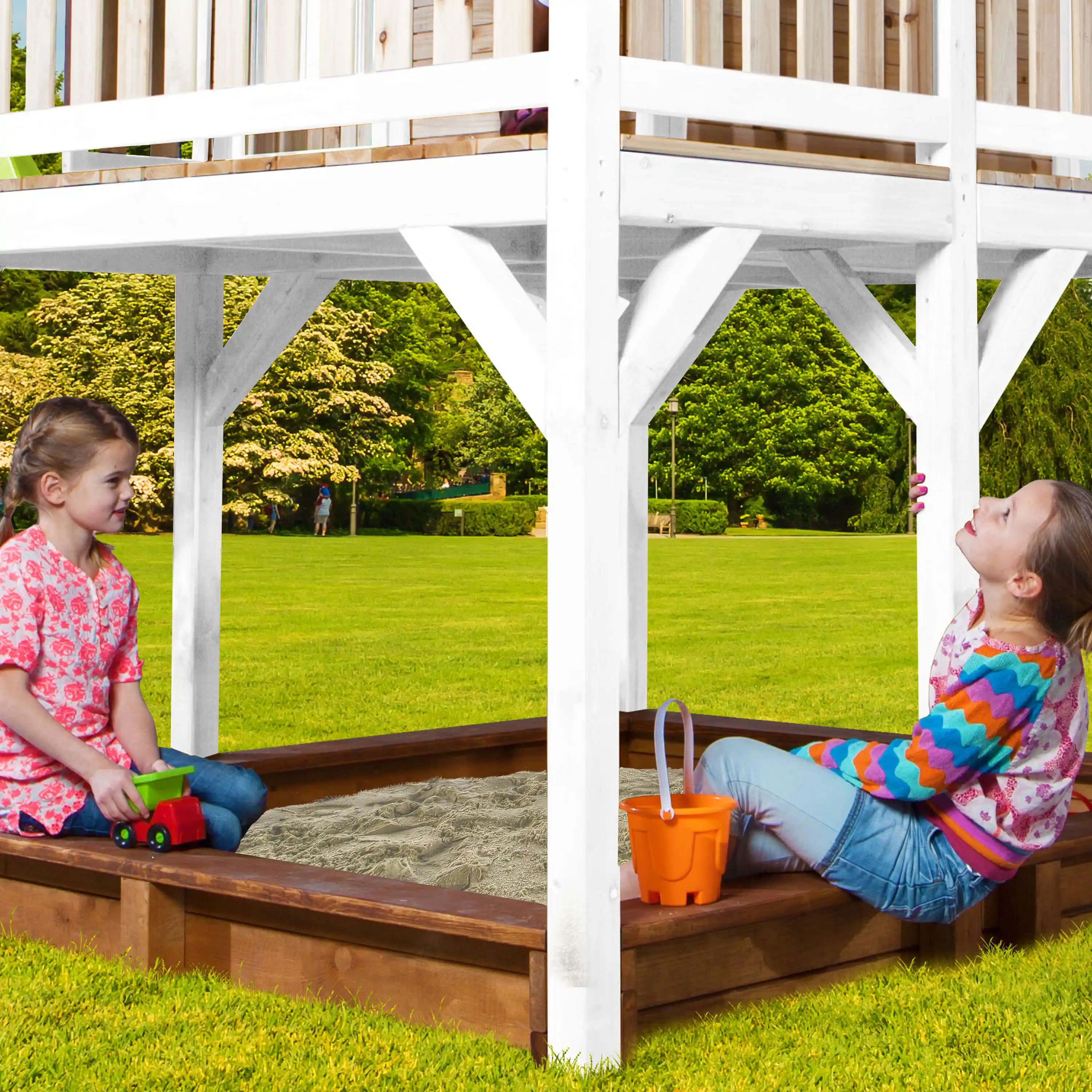 AXI Liam Speelhuis met Summer Nestschommel Bruin/wit - Blauwe Glijbaan