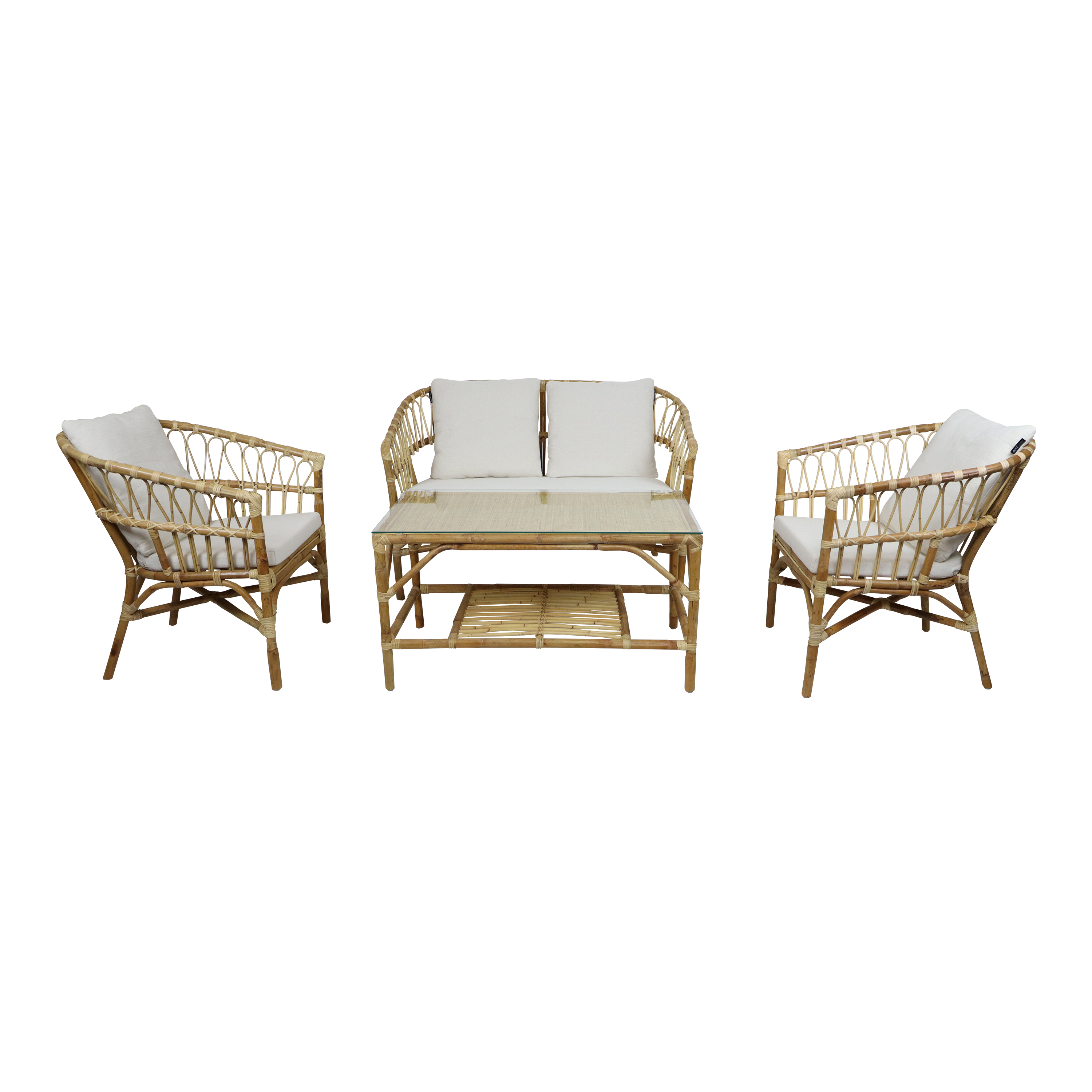 AXI Mary Rattan Lounge Set – 4-Piece with Sofa, Table, and 2 Chairs Natural/White-8720365066238 AXI Mary Rattan Lounge Set – 4-Piece with Sofa, Table, and 2 Chairs Natural/White