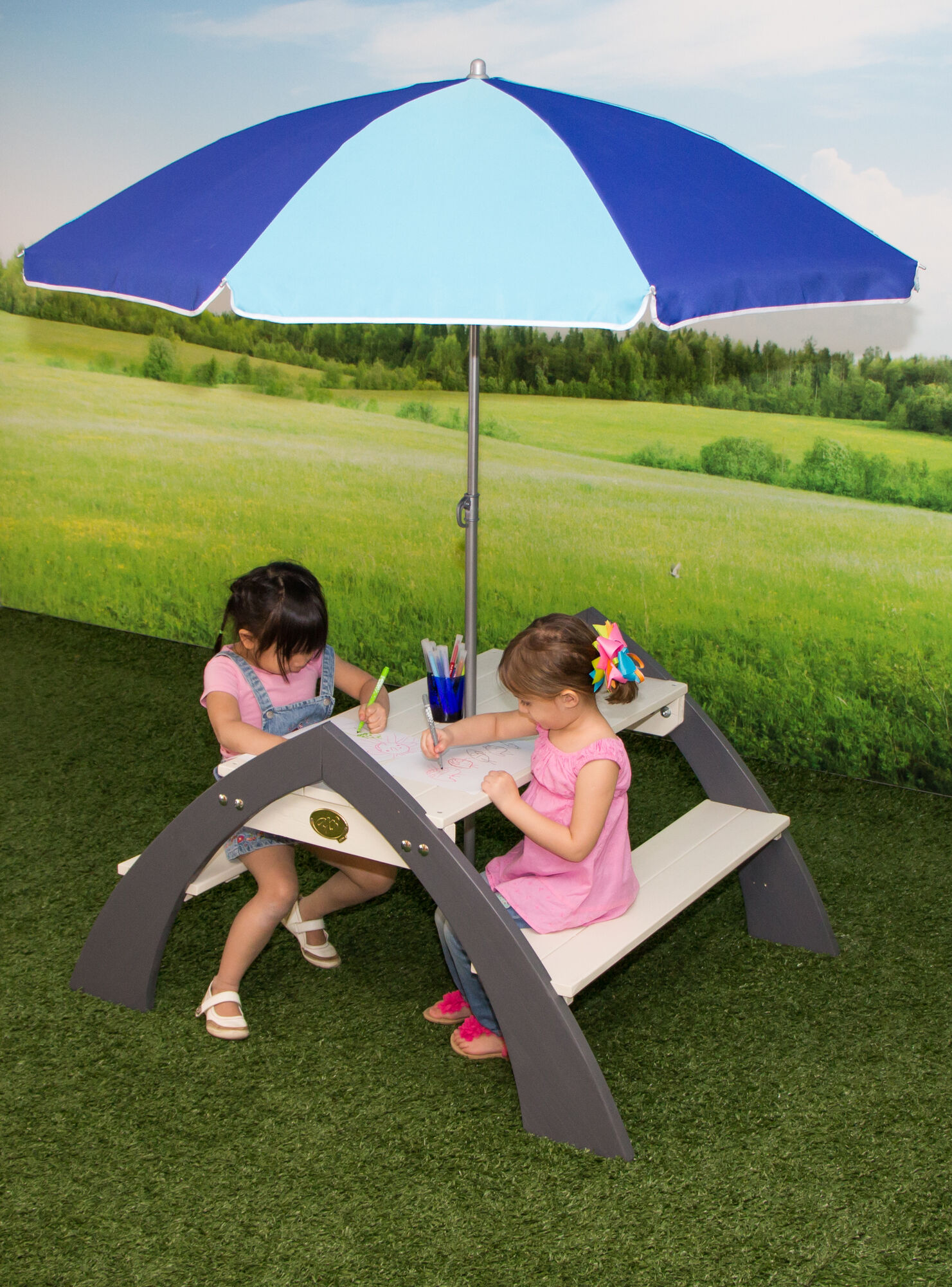 AXI Kylo XL Picknicktafel Grijs/wit - Parasol Blauw