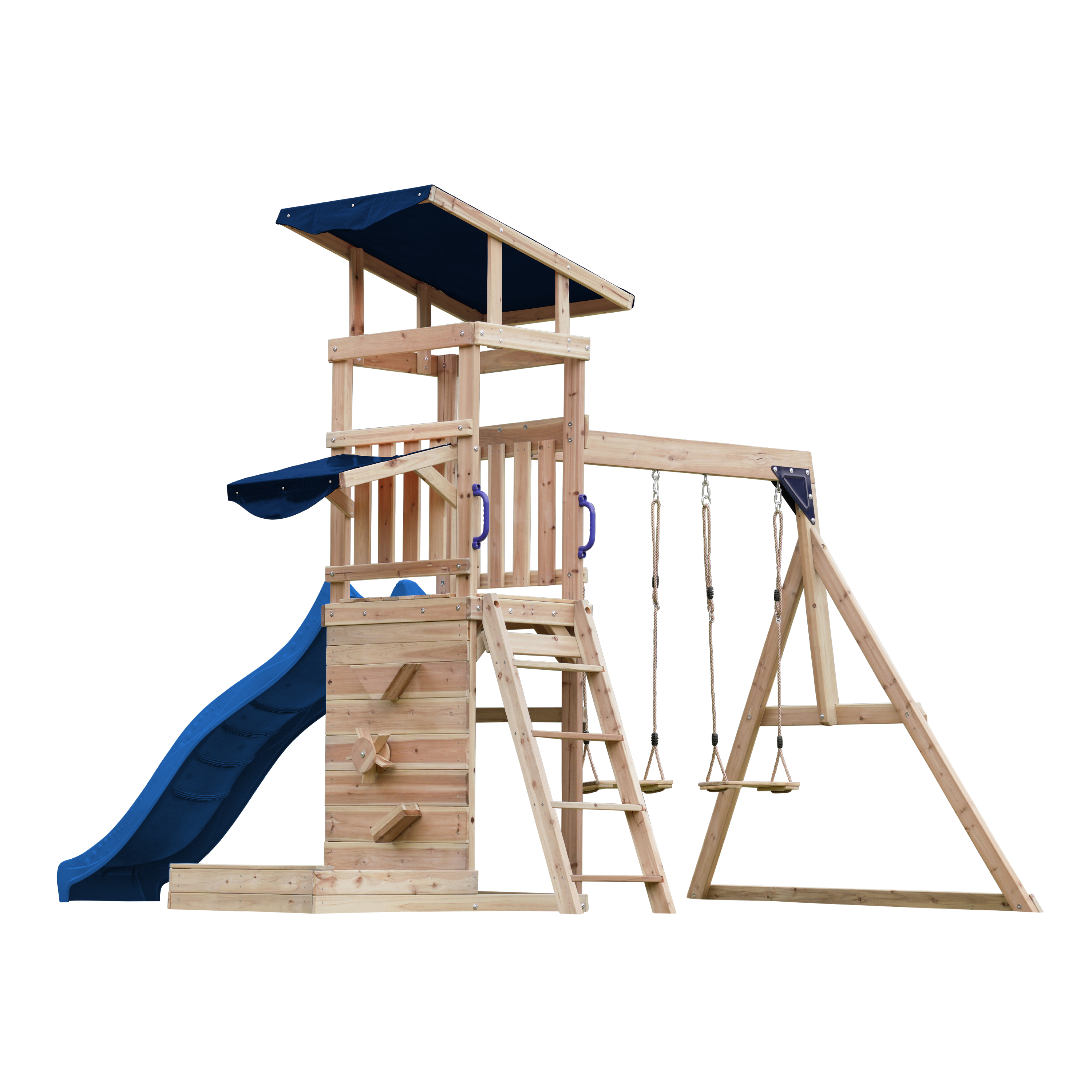 AXI Malik Climbing Frame with Double Swing Set - Blue Slide