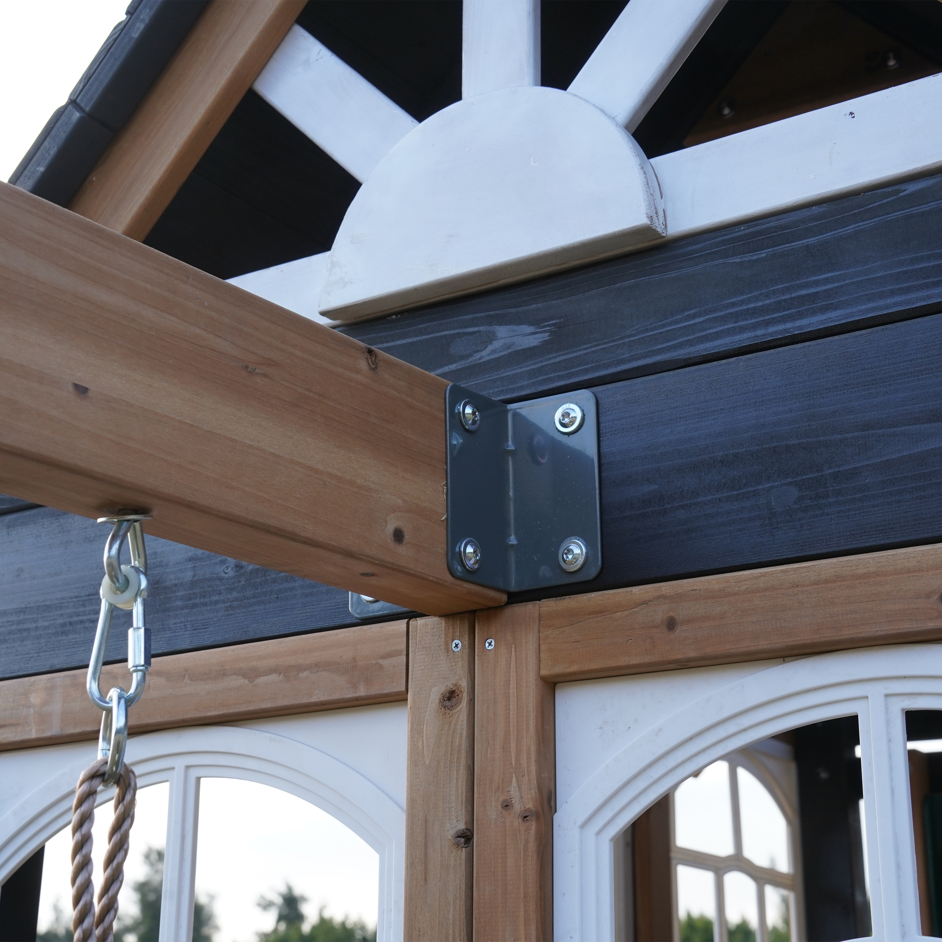 AXI Noud Climbing Frame with Playhouse, Swings, Trapeze and Climbing Wall – Blue Slide and Tube Slide