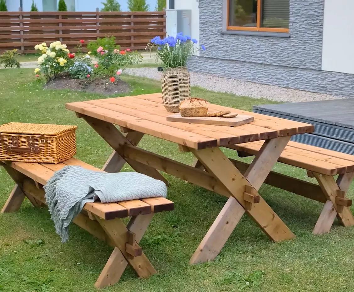 AXI Celine Picknicktisch mit Bänken aus Holz 177 cm - Braun/Weiß