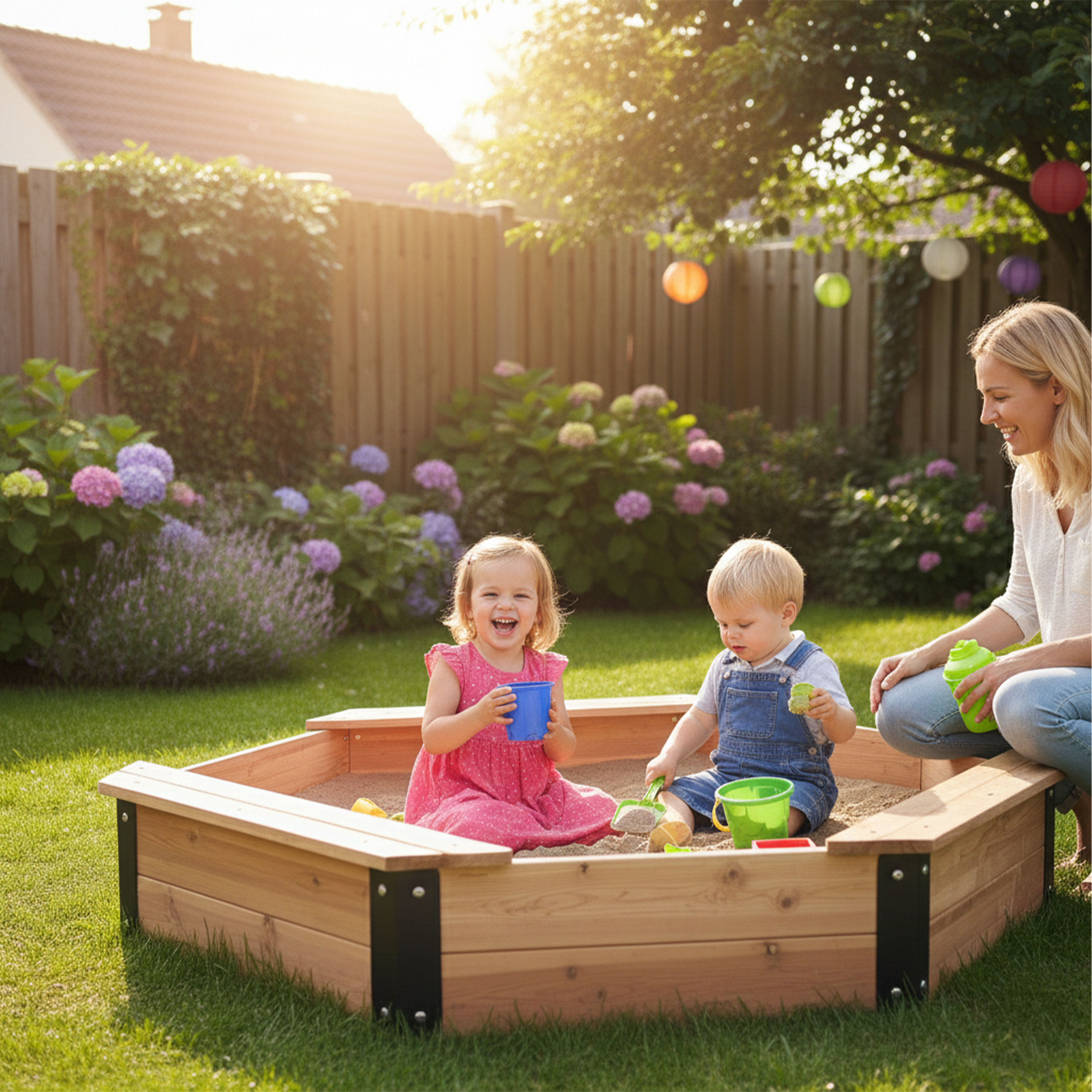 AXI Onno XXL Sandbox Octagonal - 200 x 200 cm - Brown/Anthracite