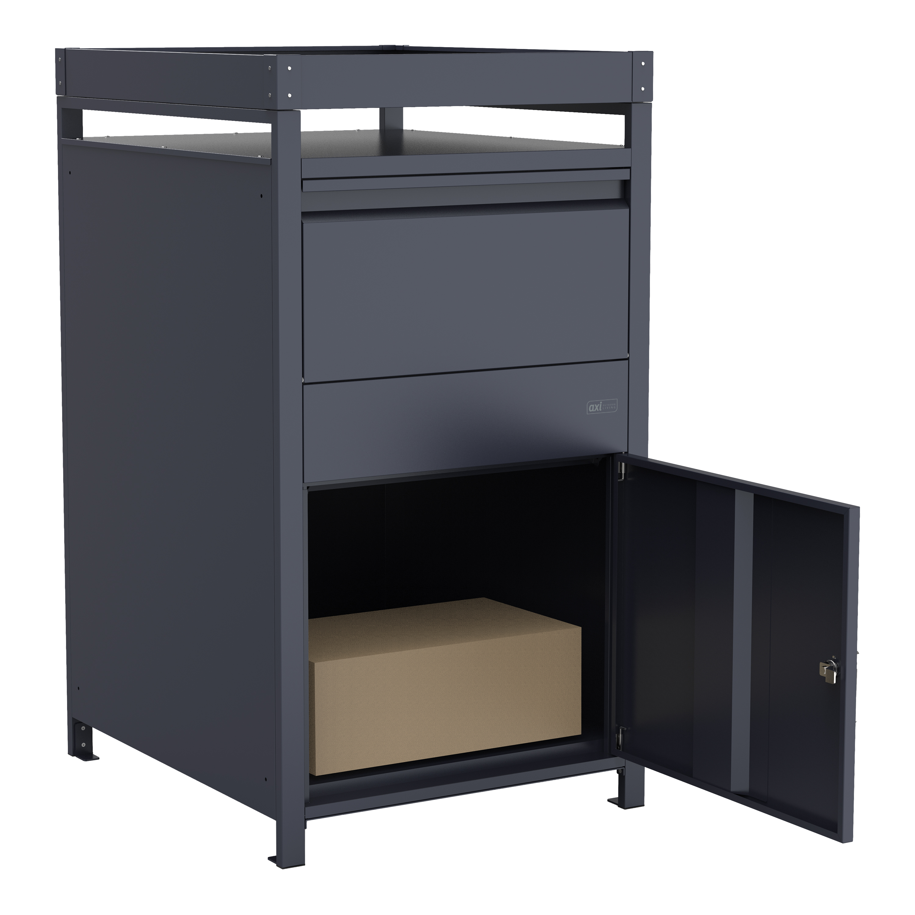 AXI Leon Bin Storage with Louis Parcel Postbox Anthracite – 3 Garbage Bins