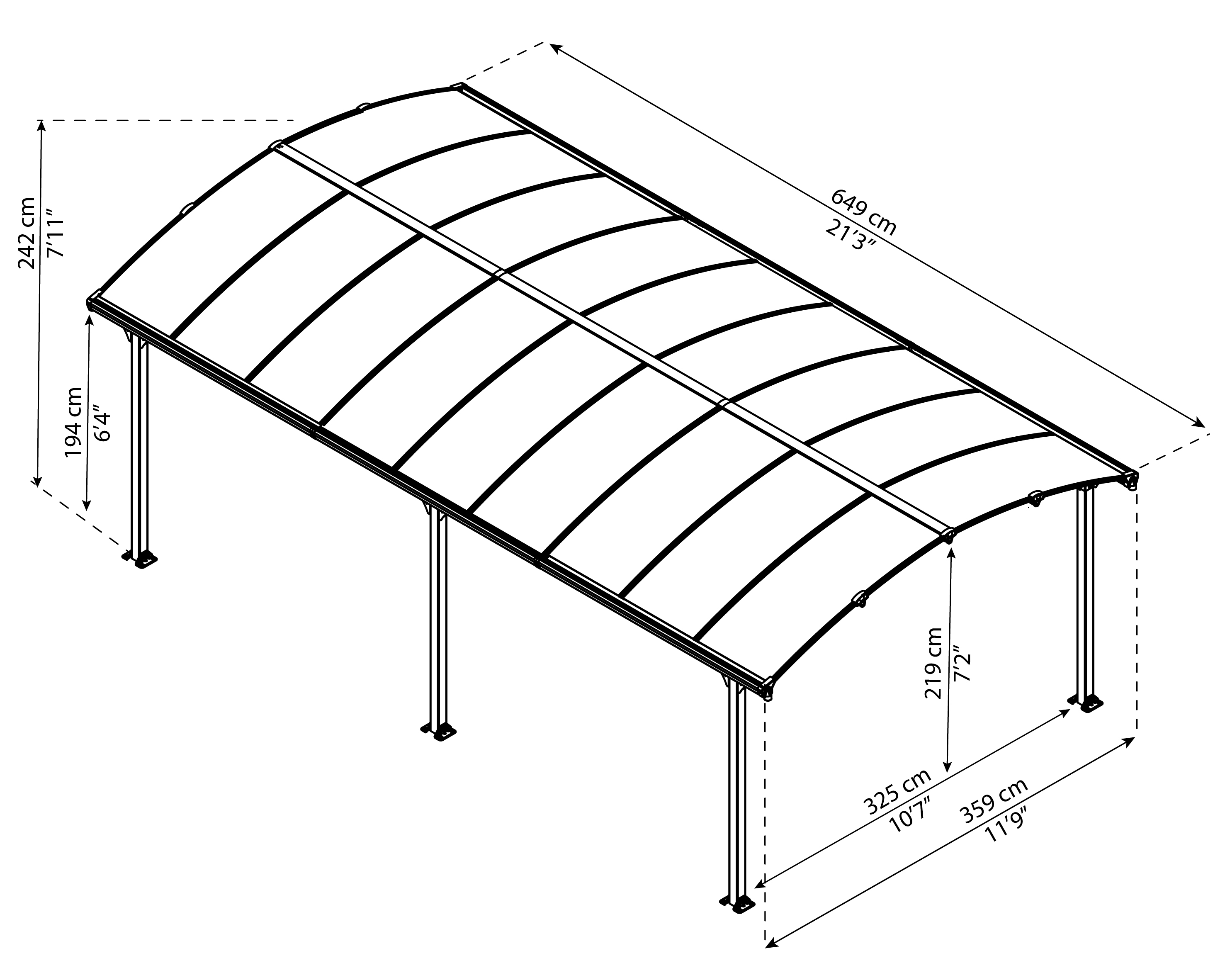 Canopia Arcadia Carport Einzel 650X360cm Dunkelgrau