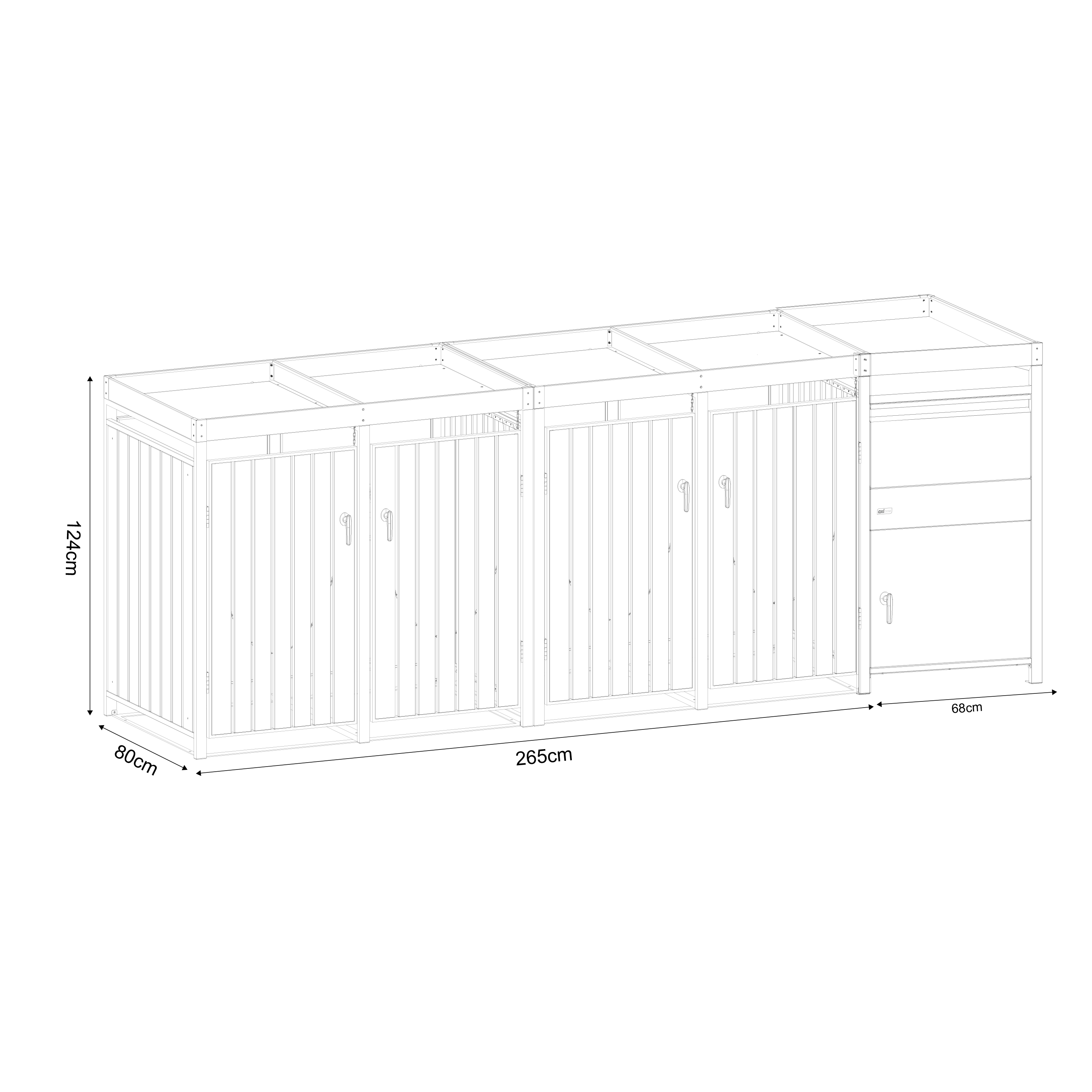 AXI Leon Bin Storage with Louis Parcel Postbox Anthracite/Wood Look – 4 Garbage Bins