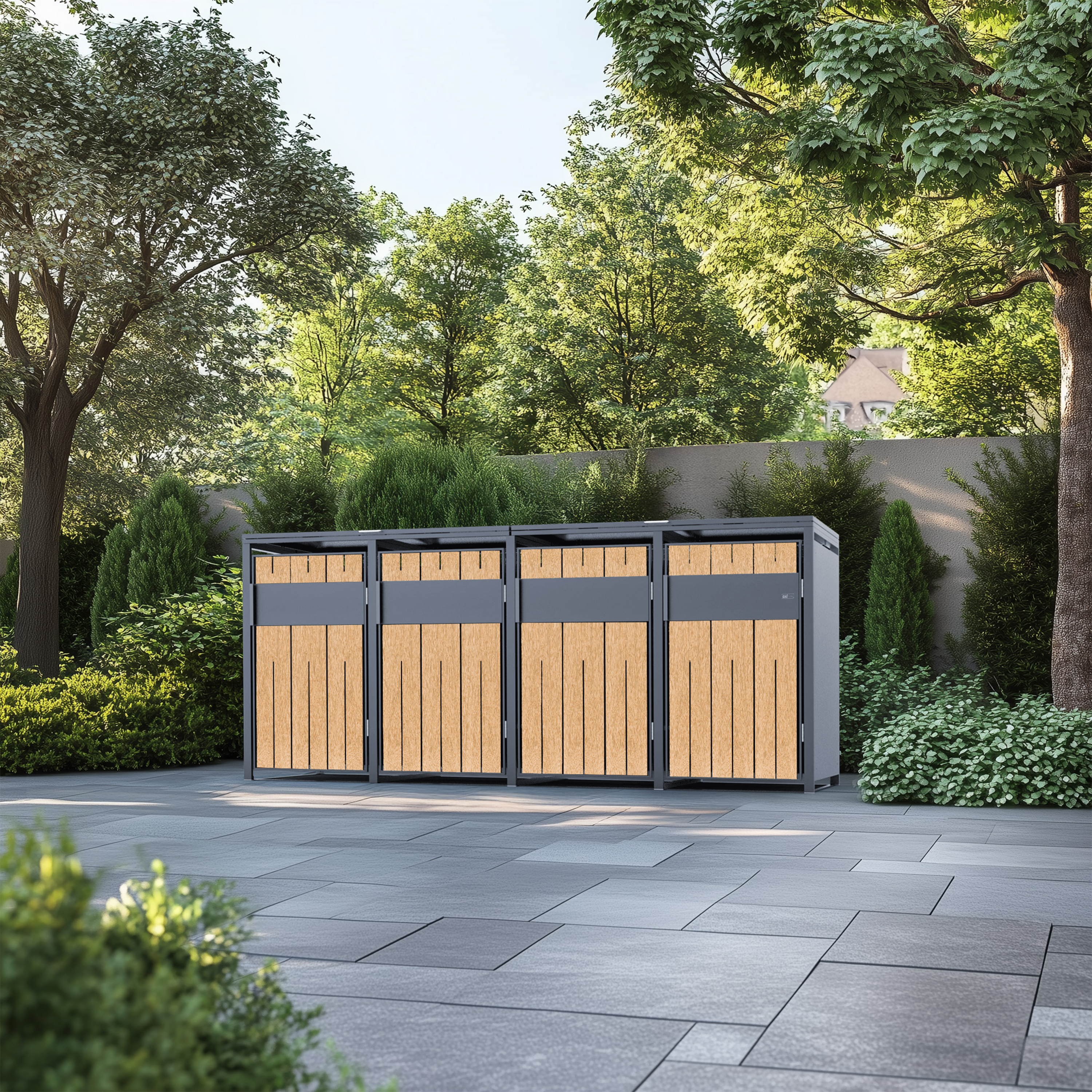 AXI Luke Metal Garbage Bin Shed - 4 Garbage Bins