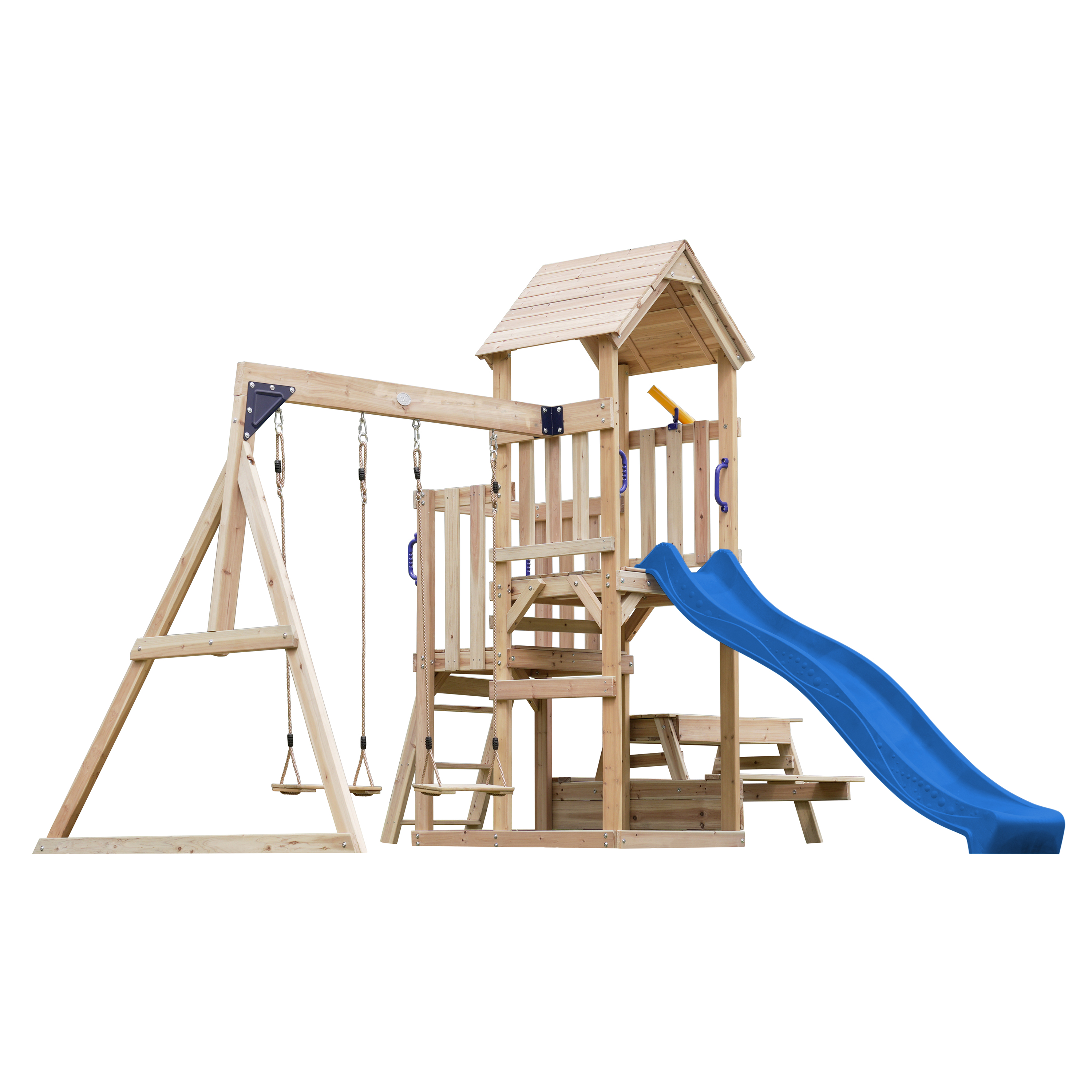 AXI Mette Playground with Double Swing Brown - Blue Slide 