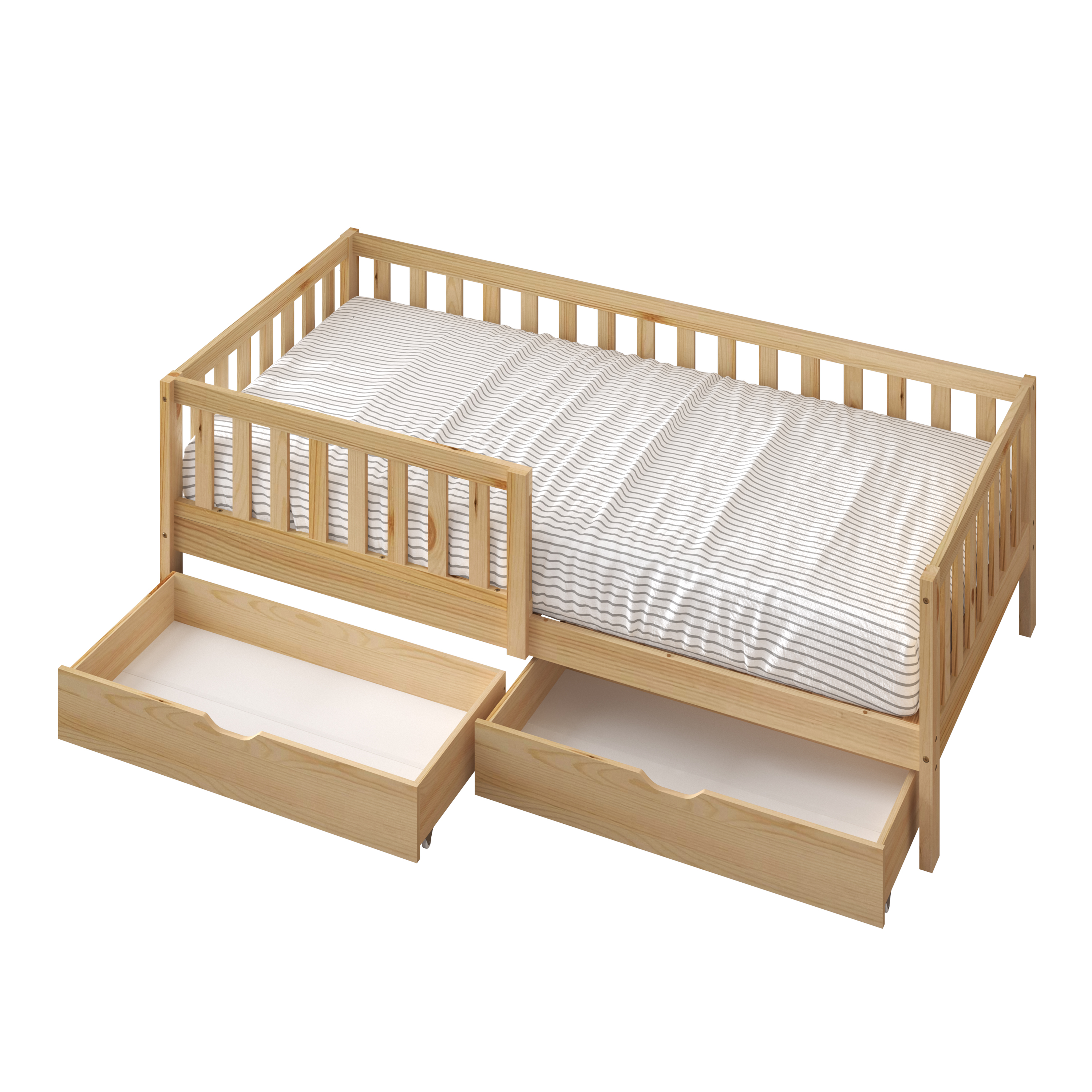 Sunny Isa Kids Bed with 2 Storage Drawers and Guardrail Natural – Without Mattress