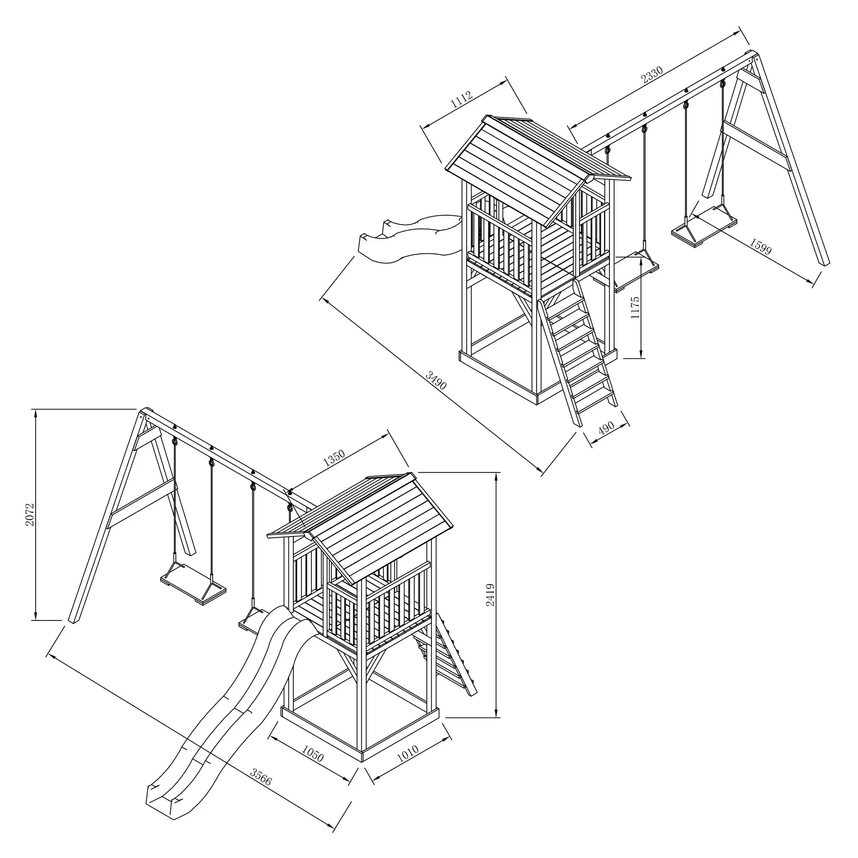 AXI Beach Tower Speeltoren met Dubbele Schommel Grijs/wit - Paarse glijbaan