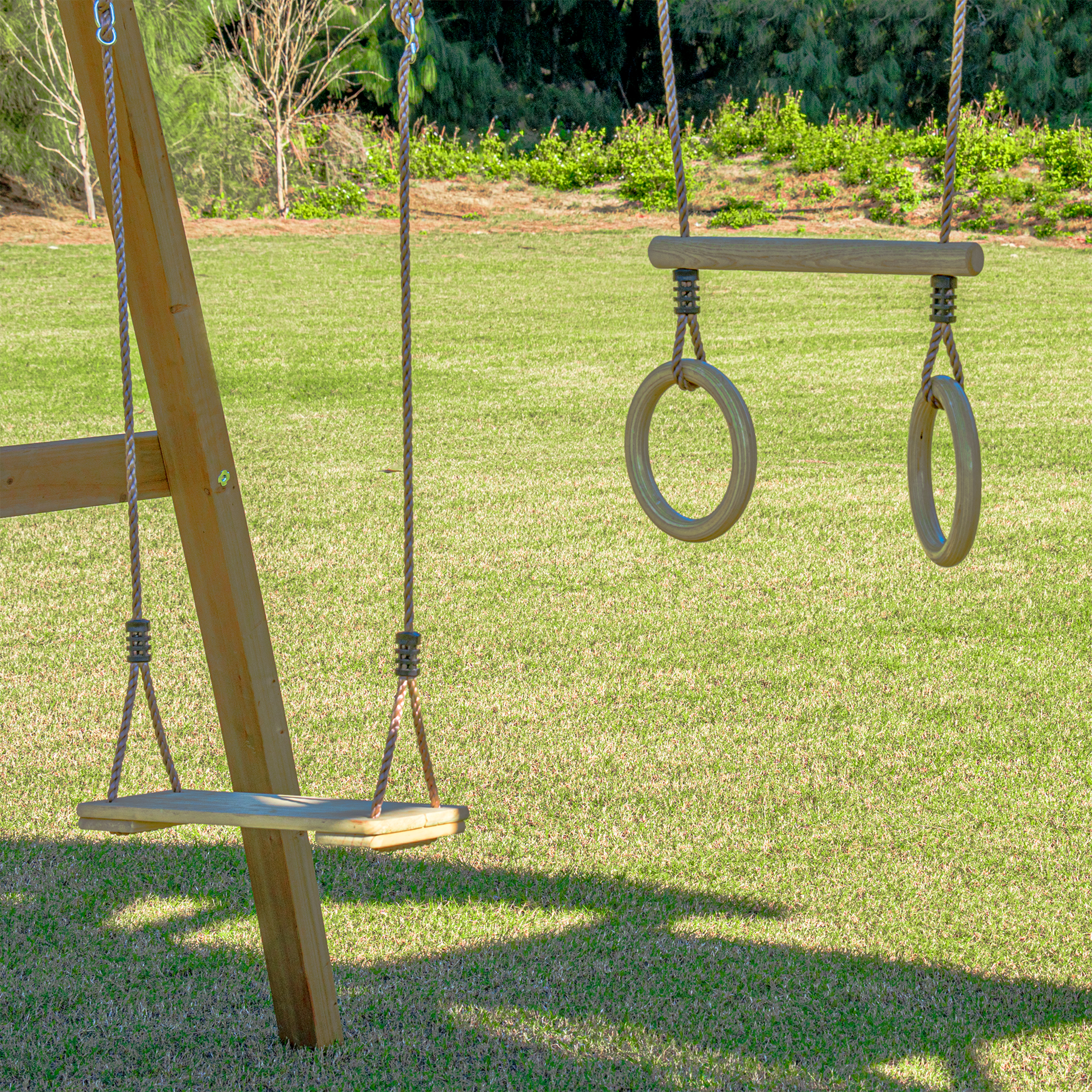 AXI Mitch Climbing Frame with Double Swing. Trapeze and Lookout Tower – Pastel Blue Slide