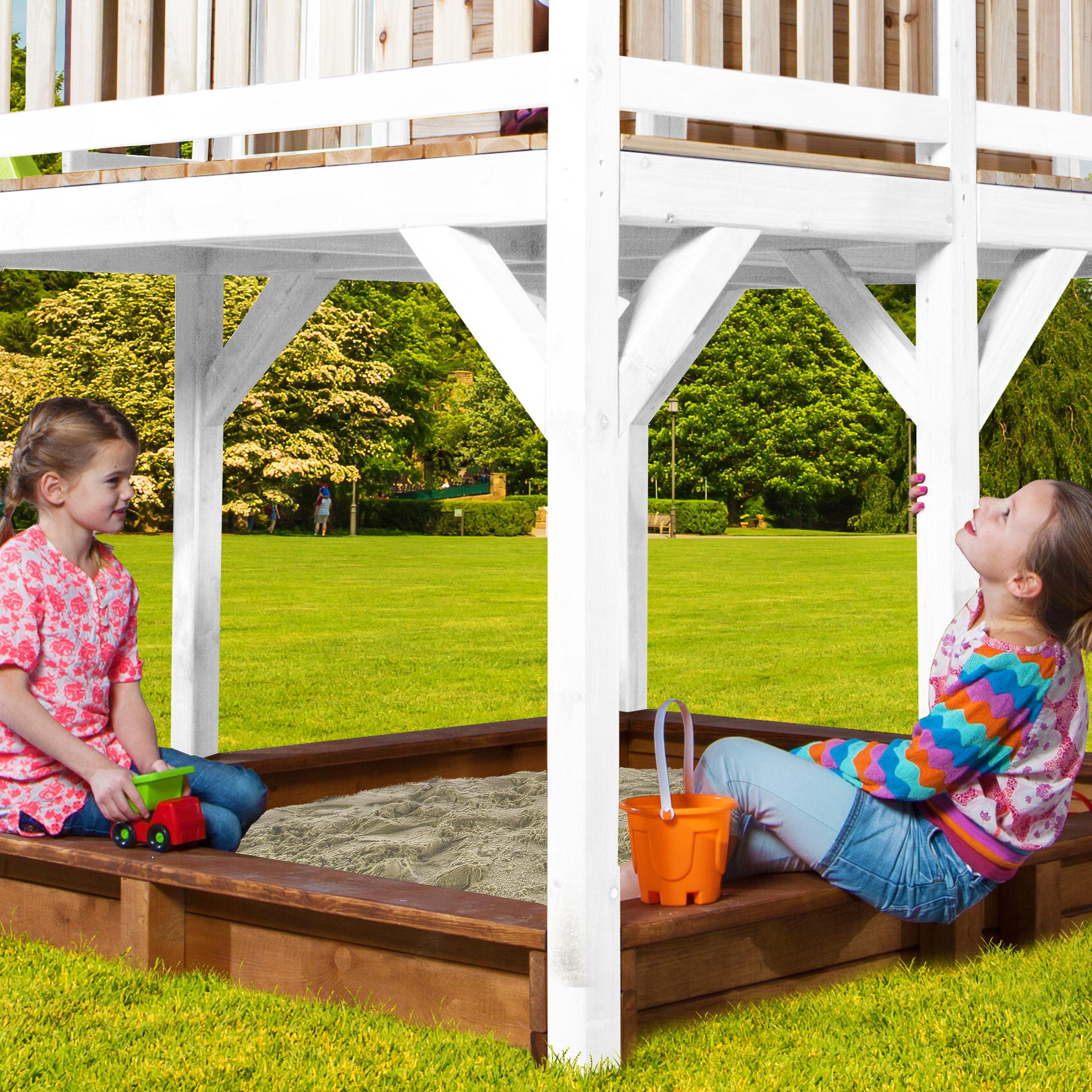 AXI Liam Playhouse with Single Swing Set Brown/White - White Slide