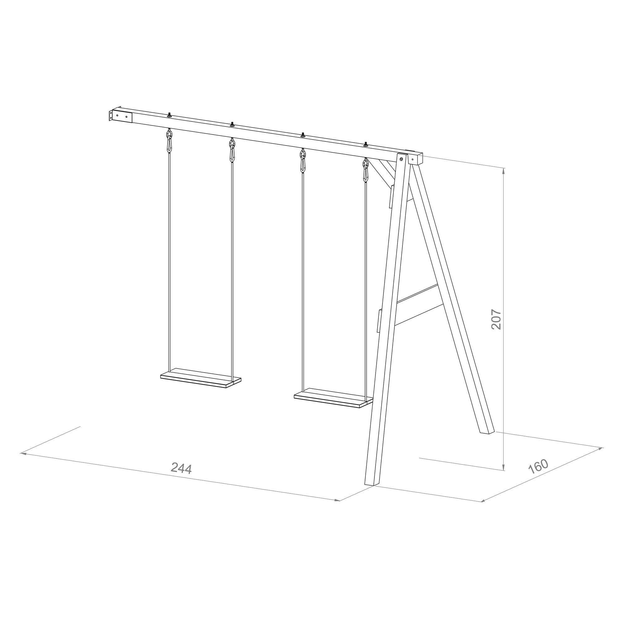 maattekening AXI Dubbele Aanbouwschommel Grijs/wit