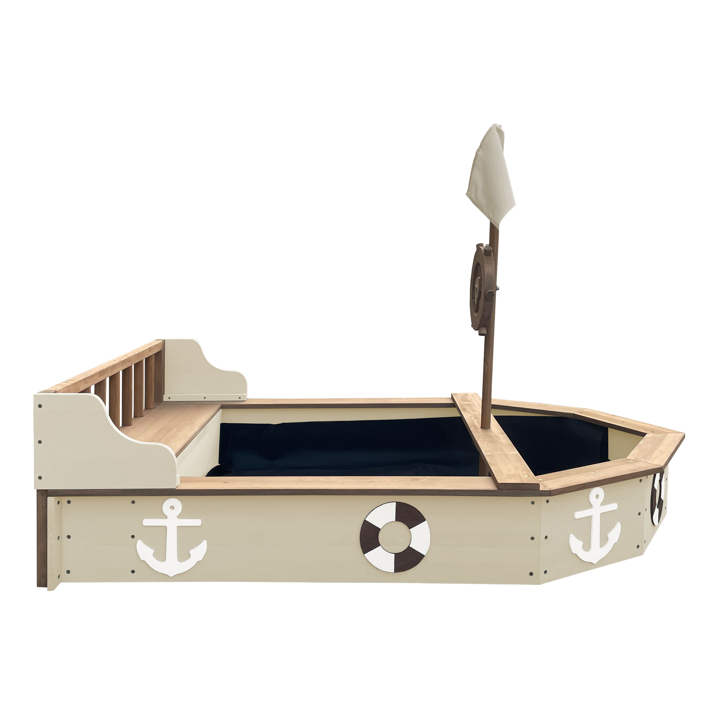 AXI Doris Boat Sandbox with storage bench - 153 x 90 x 100 cm - Beige
