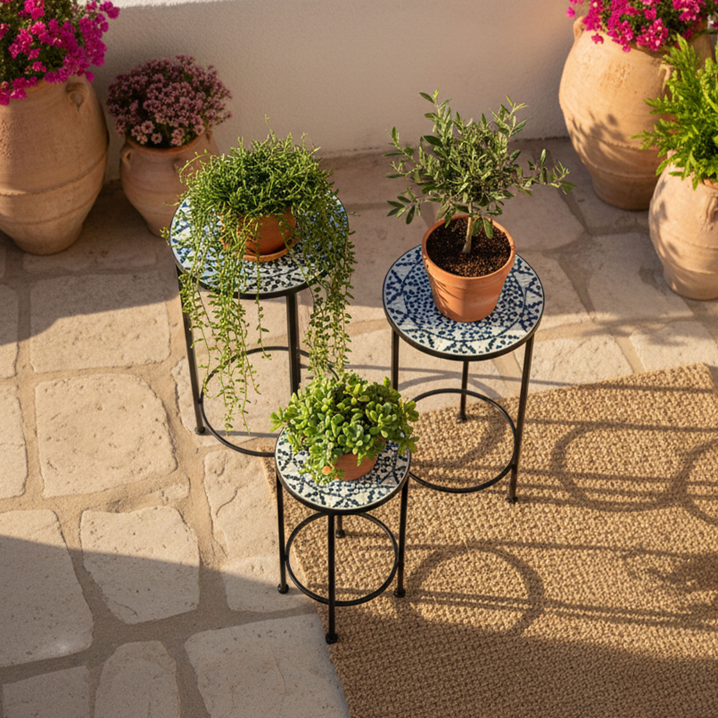 AXI Lola Mosaic Plant Table Round Multicolor – Set of 3