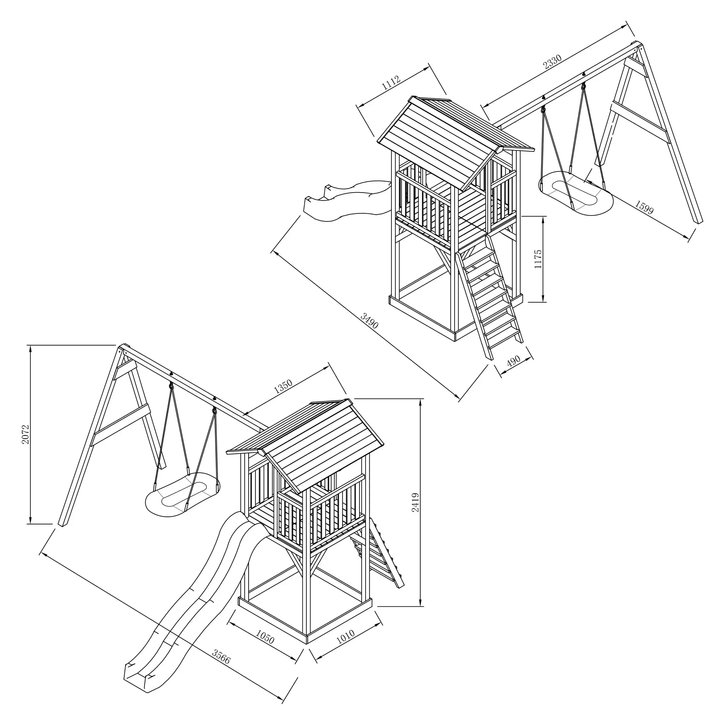 AXI Beach Tower Spielturm Braun mit Roxy Nestschaukel - Grauer Rutsche