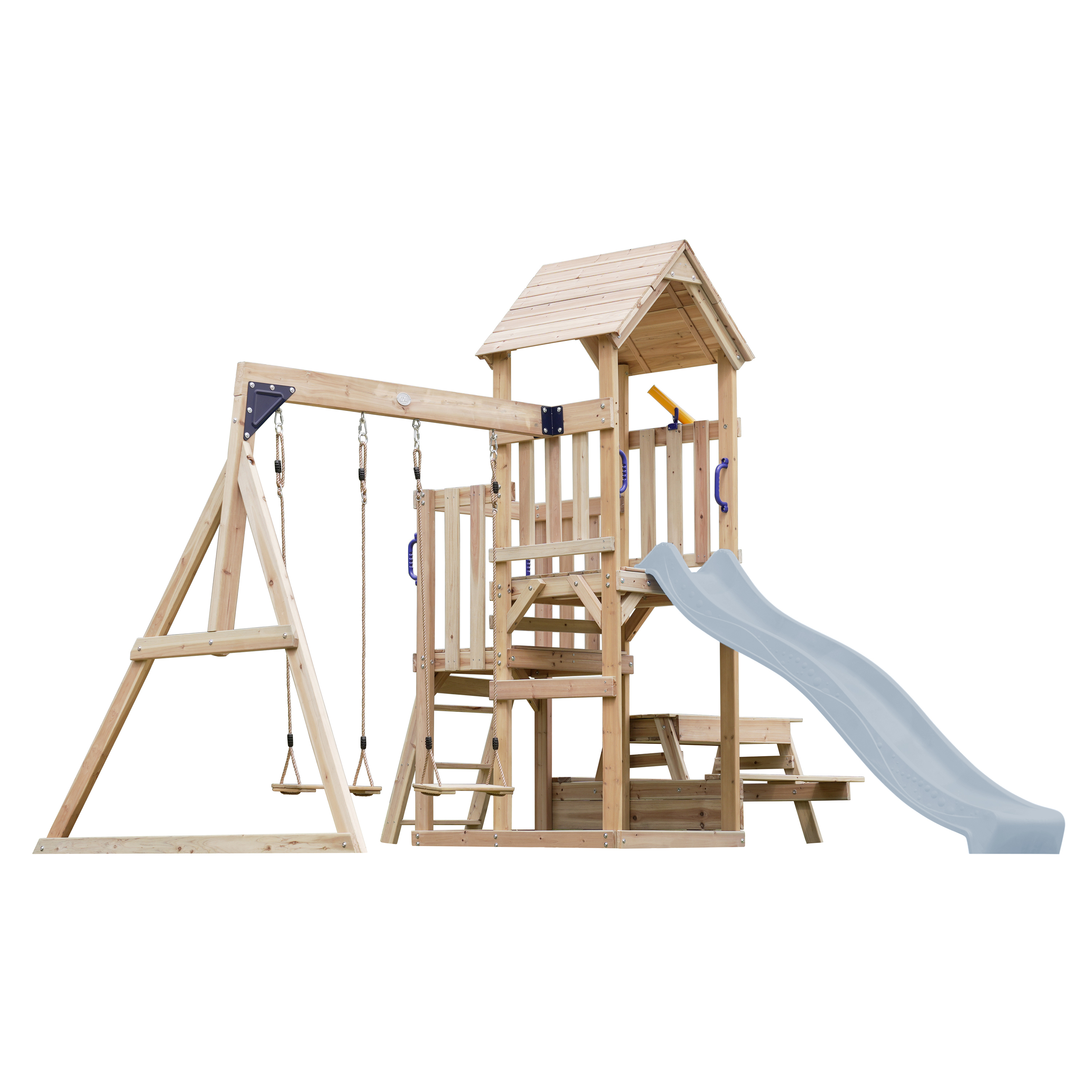 AXI Mette Climbing Frame with Double Swing Set and Picnic Table - Pastel Blue Slide